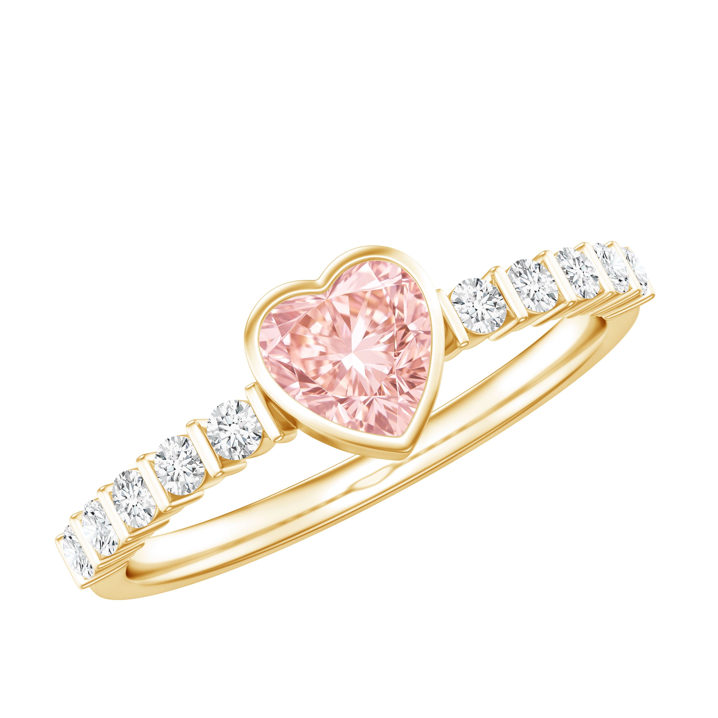 IGI Certified 1 CT Lab Grown Pink Diamond Heart Engagement Ring with Side Stones E-VS1 - Rosec Jewels