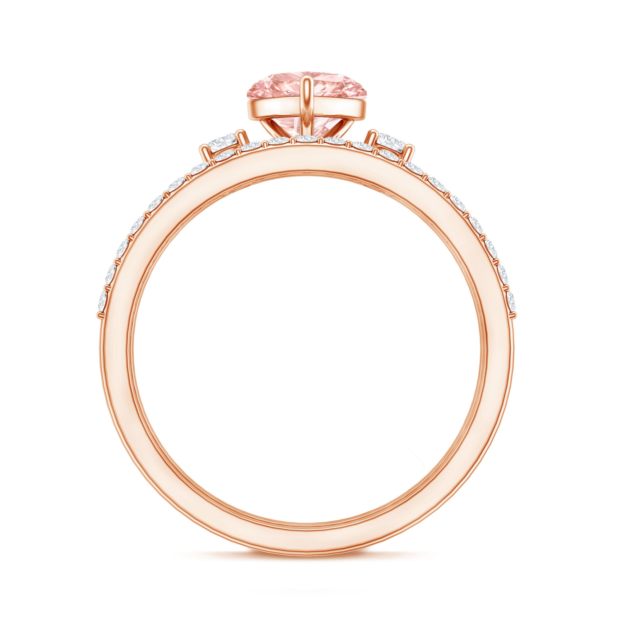 IGI Certified Lab Grown Pink Heart Engagement Ring With Diamond Wedding Band E-VS1 - Rosec Jewels