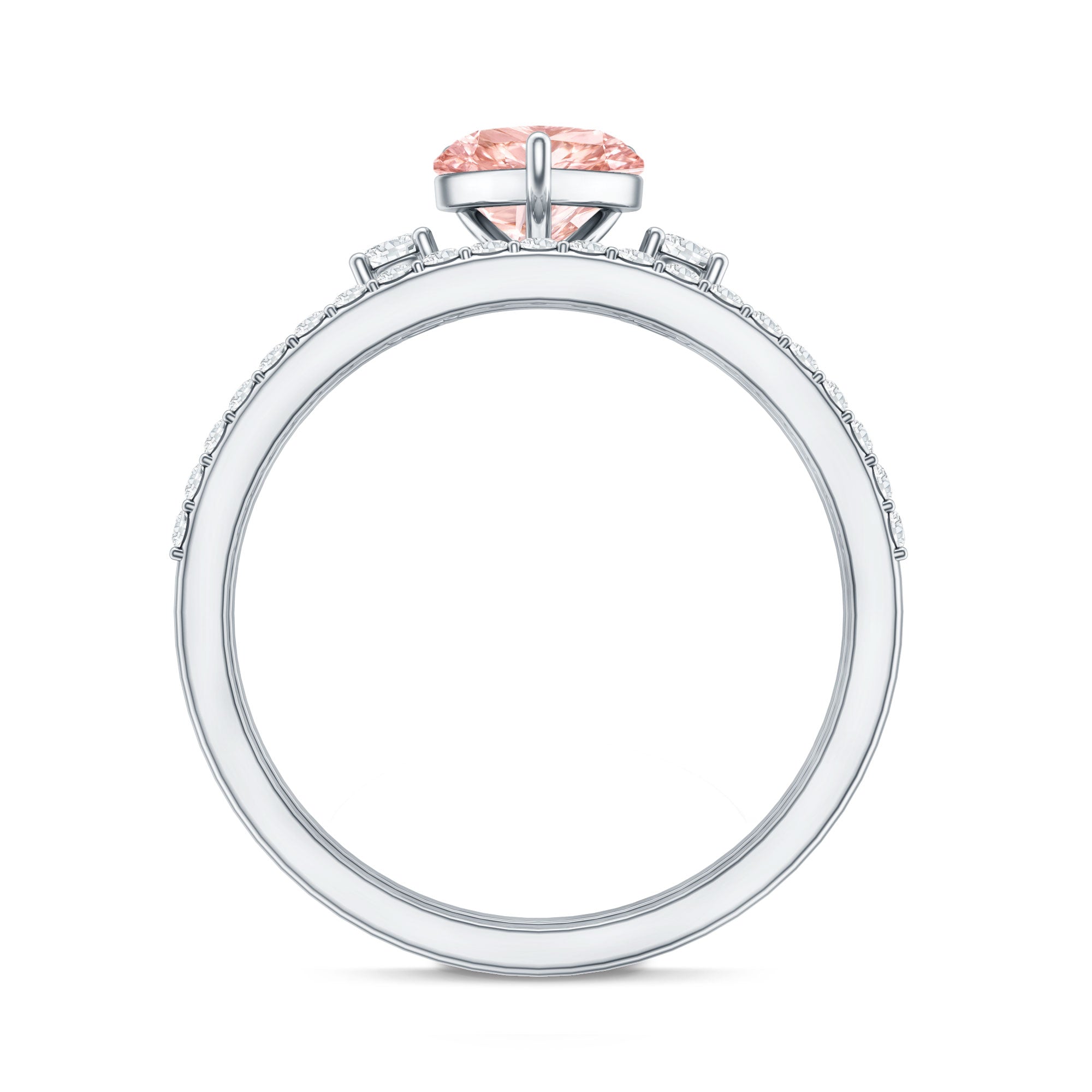 IGI Certified Lab Grown Pink Heart Engagement Ring With Diamond Wedding Band E-VS1 - Rosec Jewels