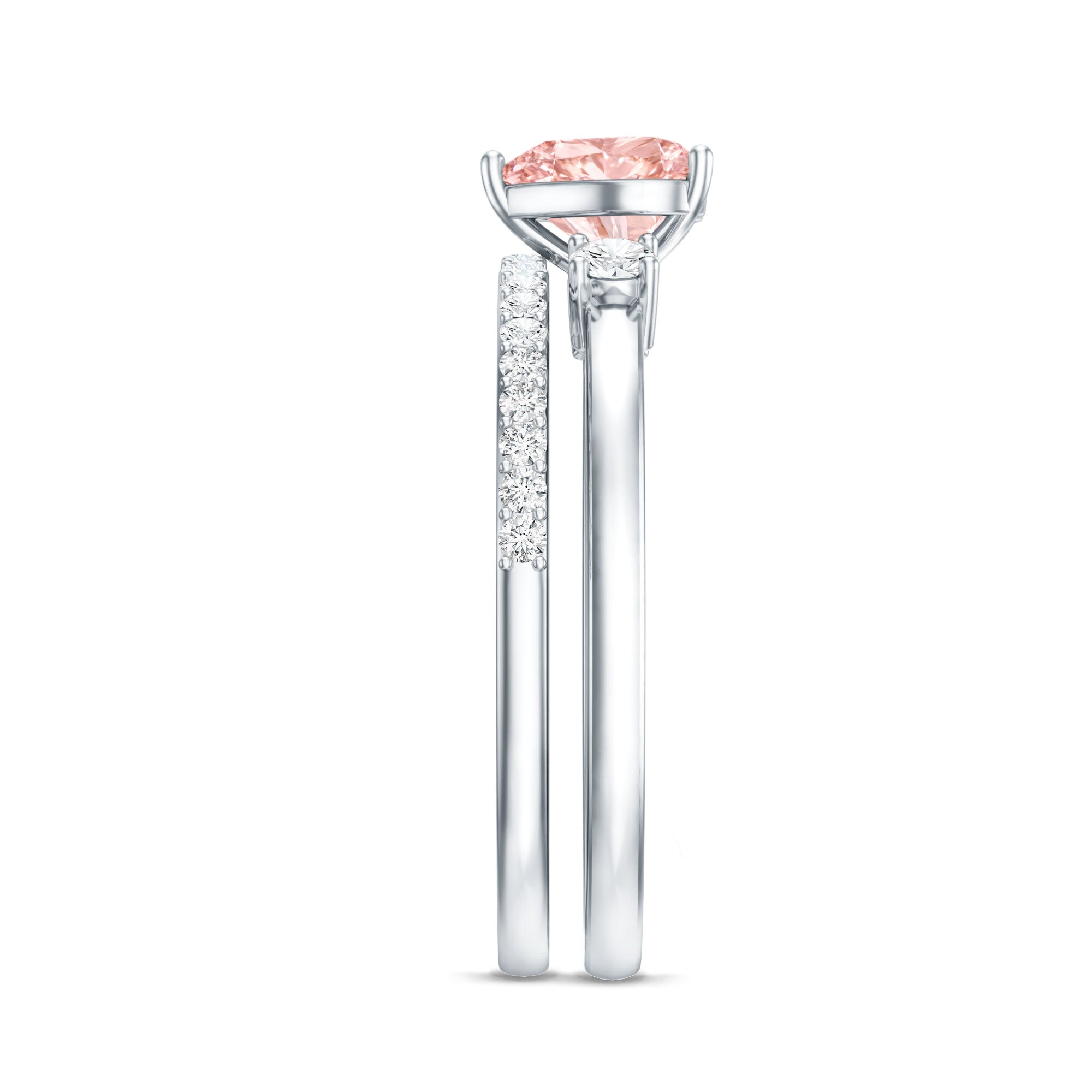 IGI Certified Lab Grown Pink Heart Engagement Ring With Diamond Wedding Band Fancy Pink - VS1 - Rosec Jewels