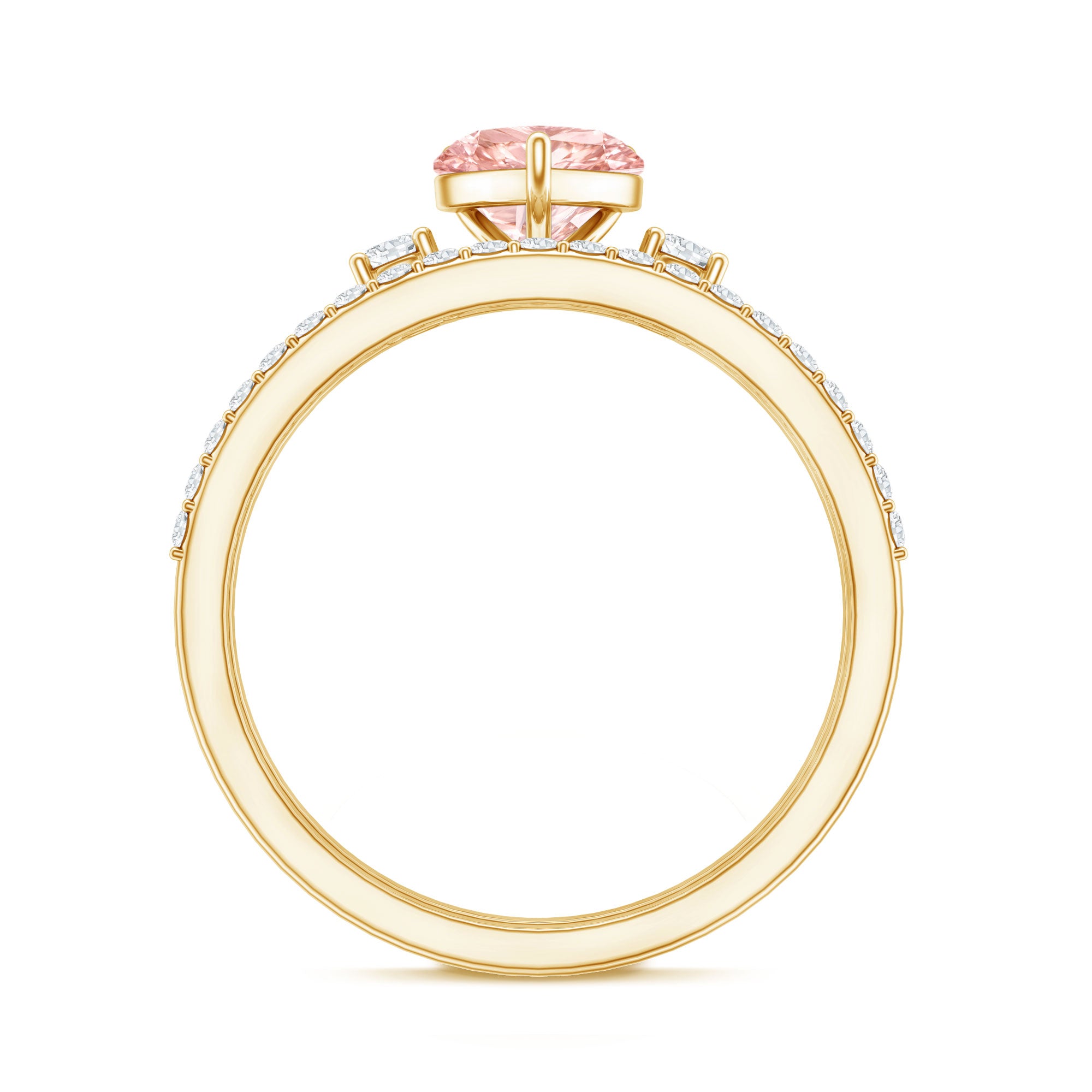 IGI Certified Lab Grown Pink Heart Engagement Ring With Diamond Wedding Band Fancy Pink - VS1 - Rosec Jewels