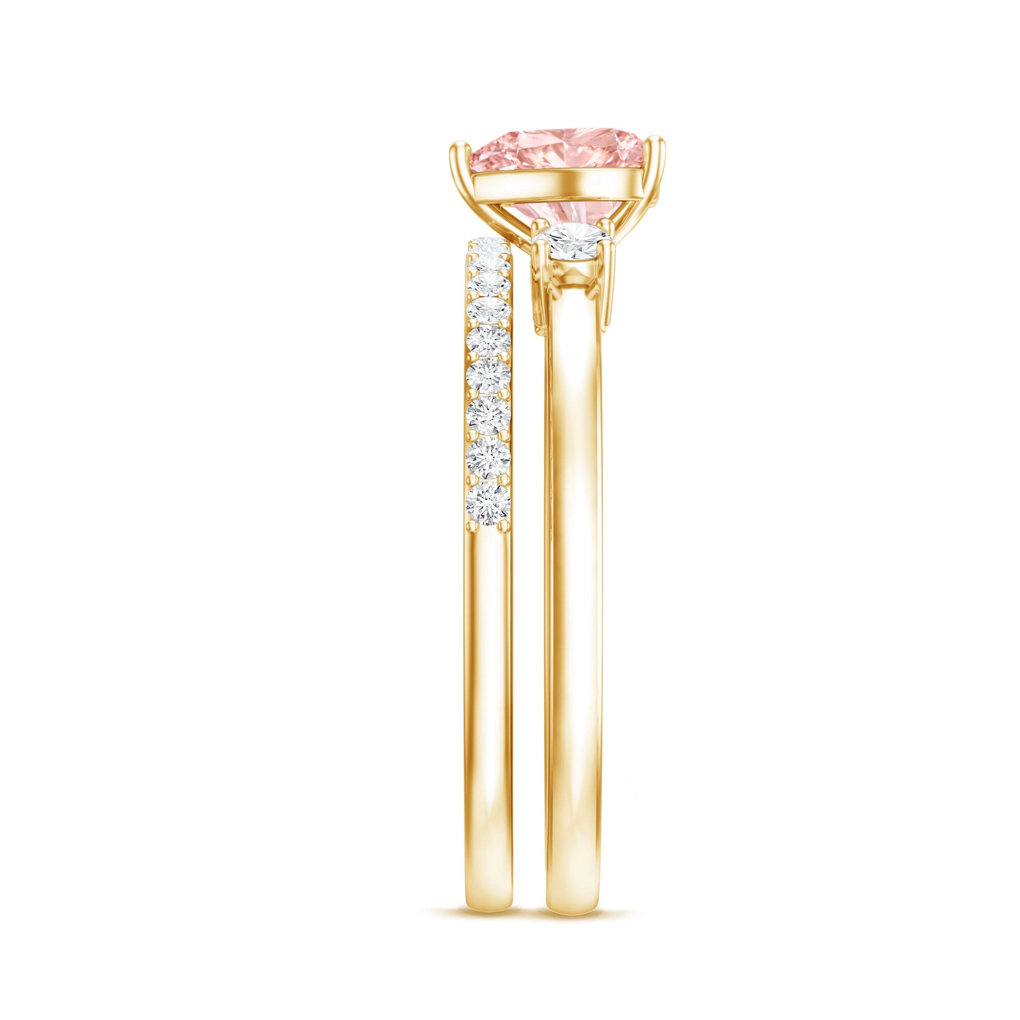 IGI Certified Lab Grown Pink Heart Engagement Ring With Diamond Wedding Band Fancy Pink - VS1 - Rosec Jewels