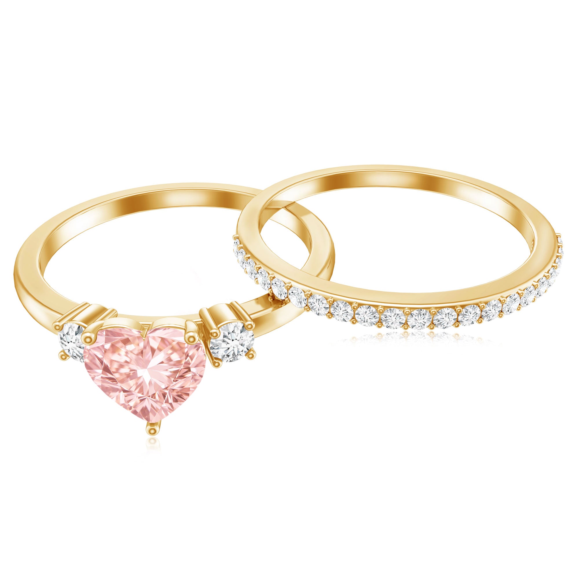 IGI Certified Lab Grown Pink Heart Engagement Ring With Diamond Wedding Band Fancy Pink - VS1 - Rosec Jewels