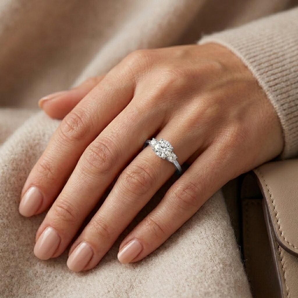 IGI Certified Lab Grown Diamond Three Stone Engagement Ring Lab - ( E-VS1 ) - Rosec Jewels
