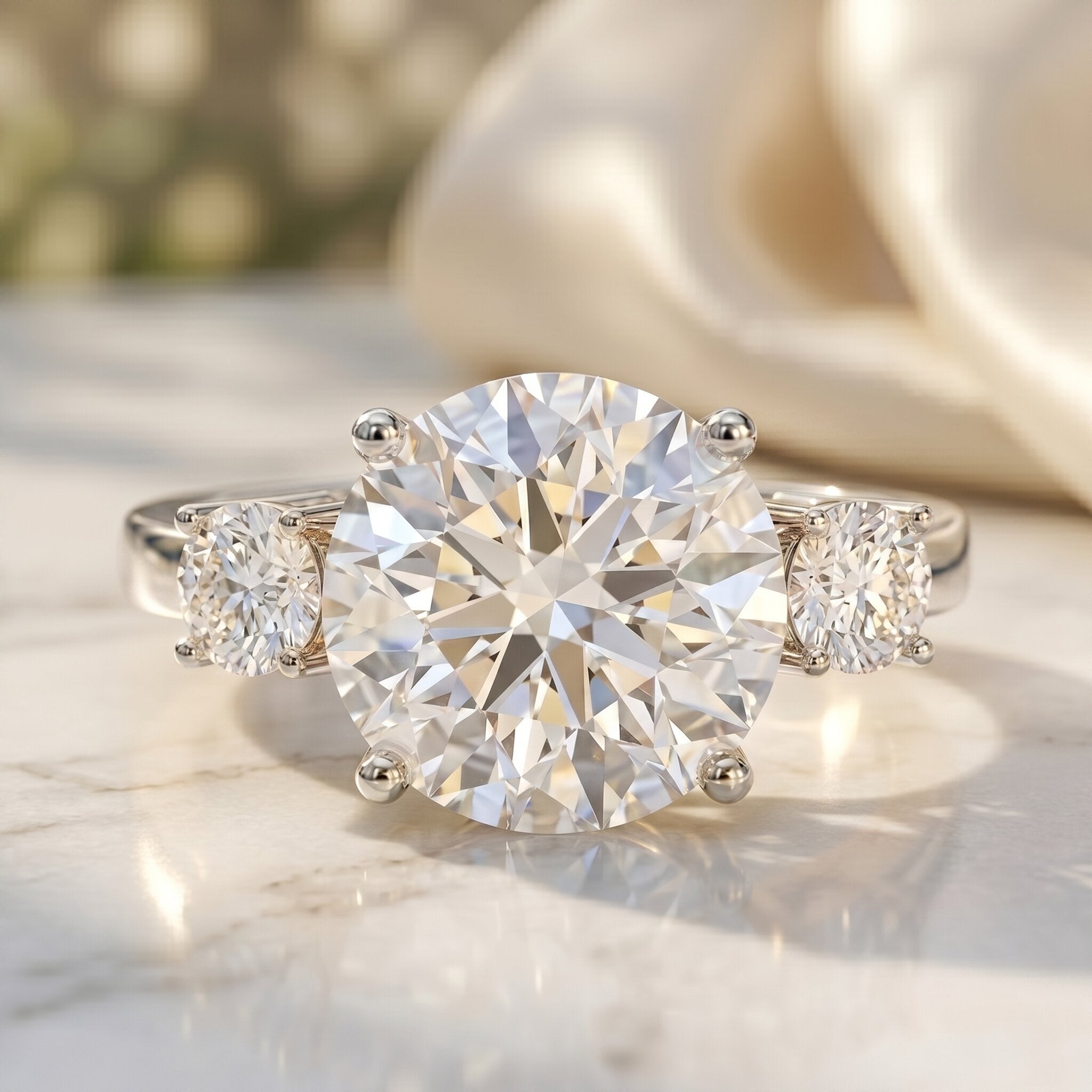 5 Carat Lab Grown Diamond 3 Stone Engagement Ring with IGI Certificate Lab - ( EF-VS ) - Rosec Jewels