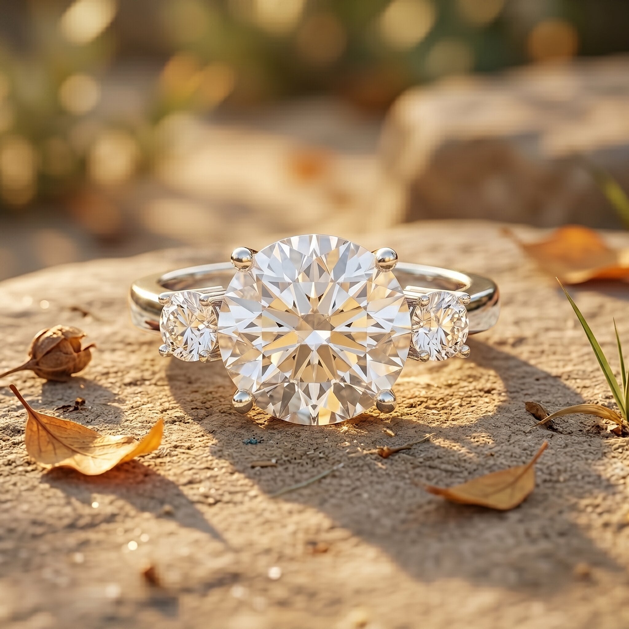 5 Carat Lab Grown Diamond 3 Stone Engagement Ring with IGI Certificate Lab - ( EF-VS ) - Rosec Jewels