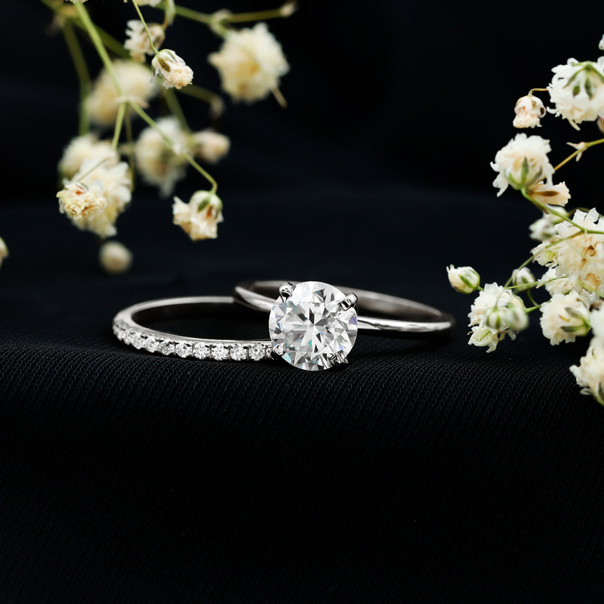 Round Shape Moissanite Solitaire Wedding Ring Set D-VS1 - Rosec Jewels