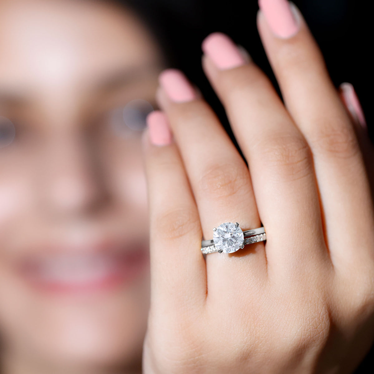 Round Shape Moissanite Solitaire Wedding Ring Set D-VS1 - Rosec Jewels