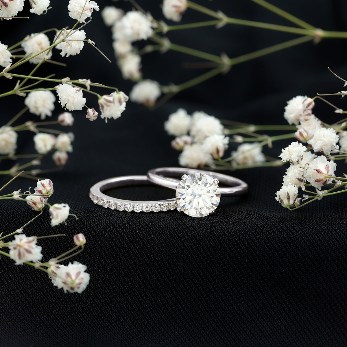 Round Shape Moissanite Solitaire Wedding Ring Set D-VS1 - Rosec Jewels