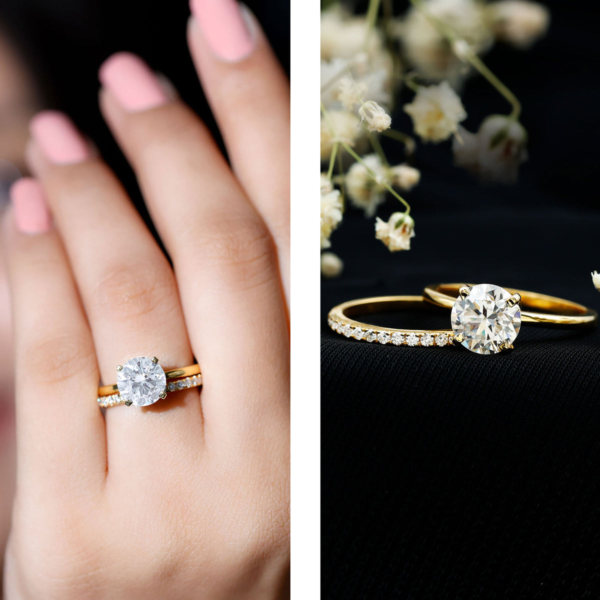 Round Shape Moissanite Solitaire Wedding Ring Set D-VS1 - Rosec Jewels