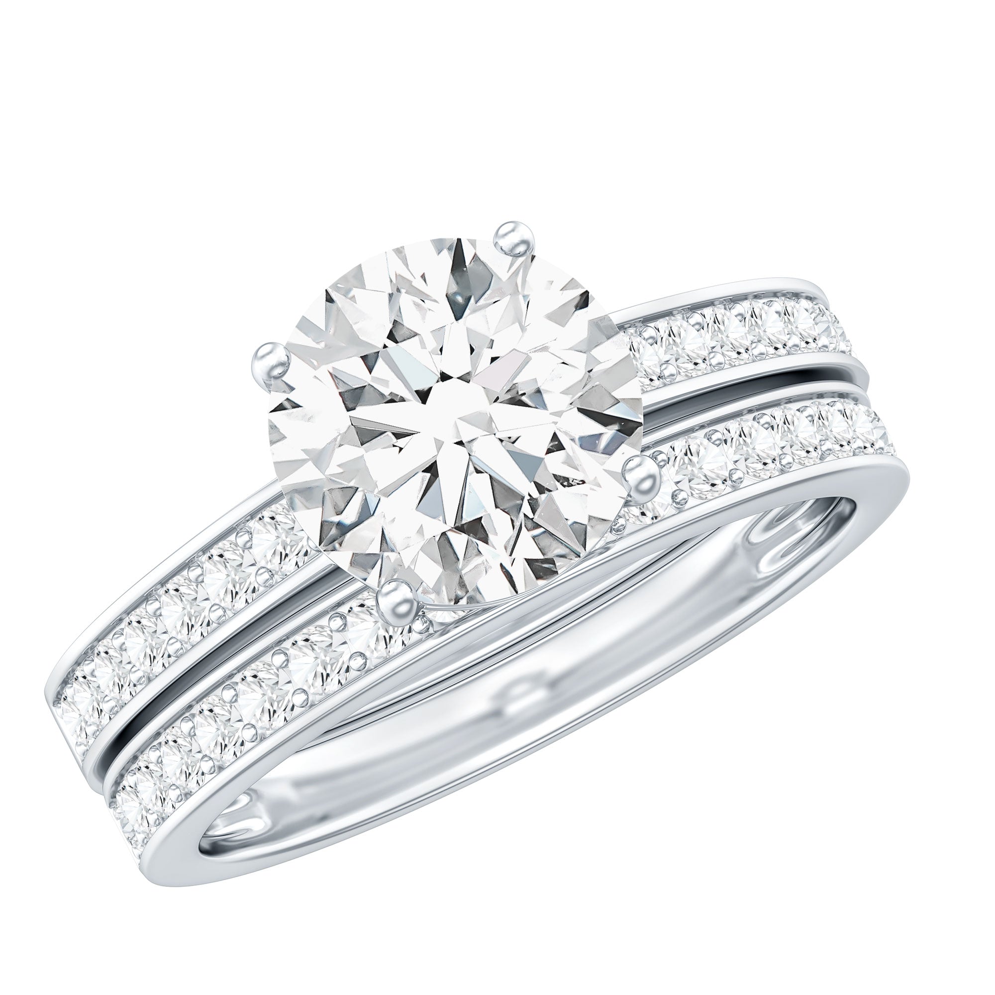 3 CT Solitaire Moissanite Engagement Silver Ring Set