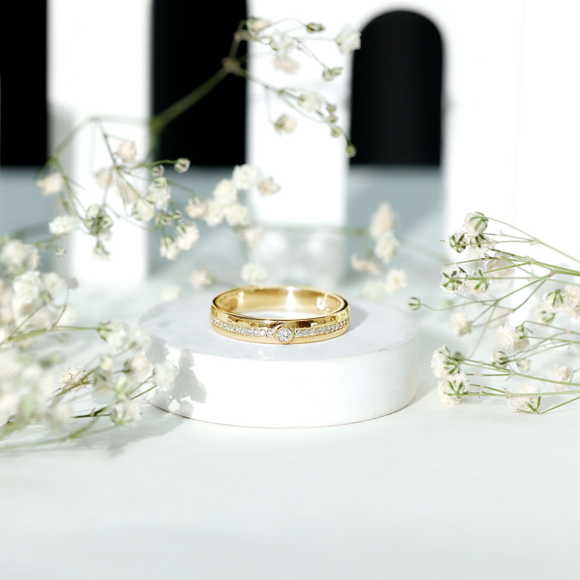 Bezel Set Diamond Unisex Wedding Band Natural - ( HI-SI ) - Rosec Jewels