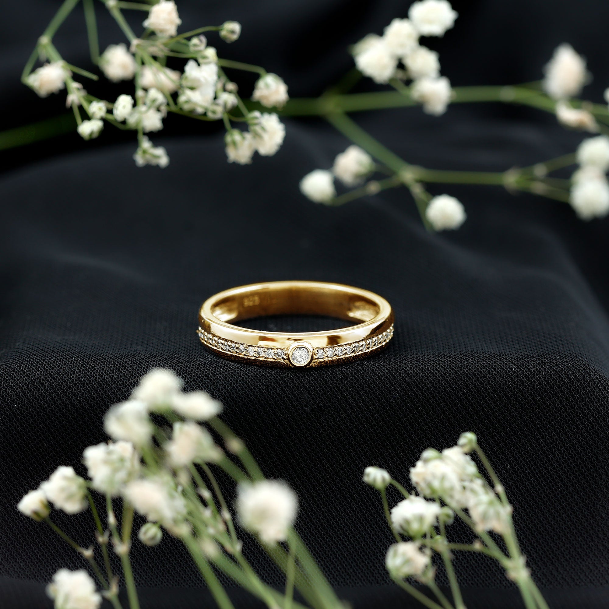 Bezel Set Diamond Unisex Wedding Band Natural - ( HI-SI ) - Rosec Jewels