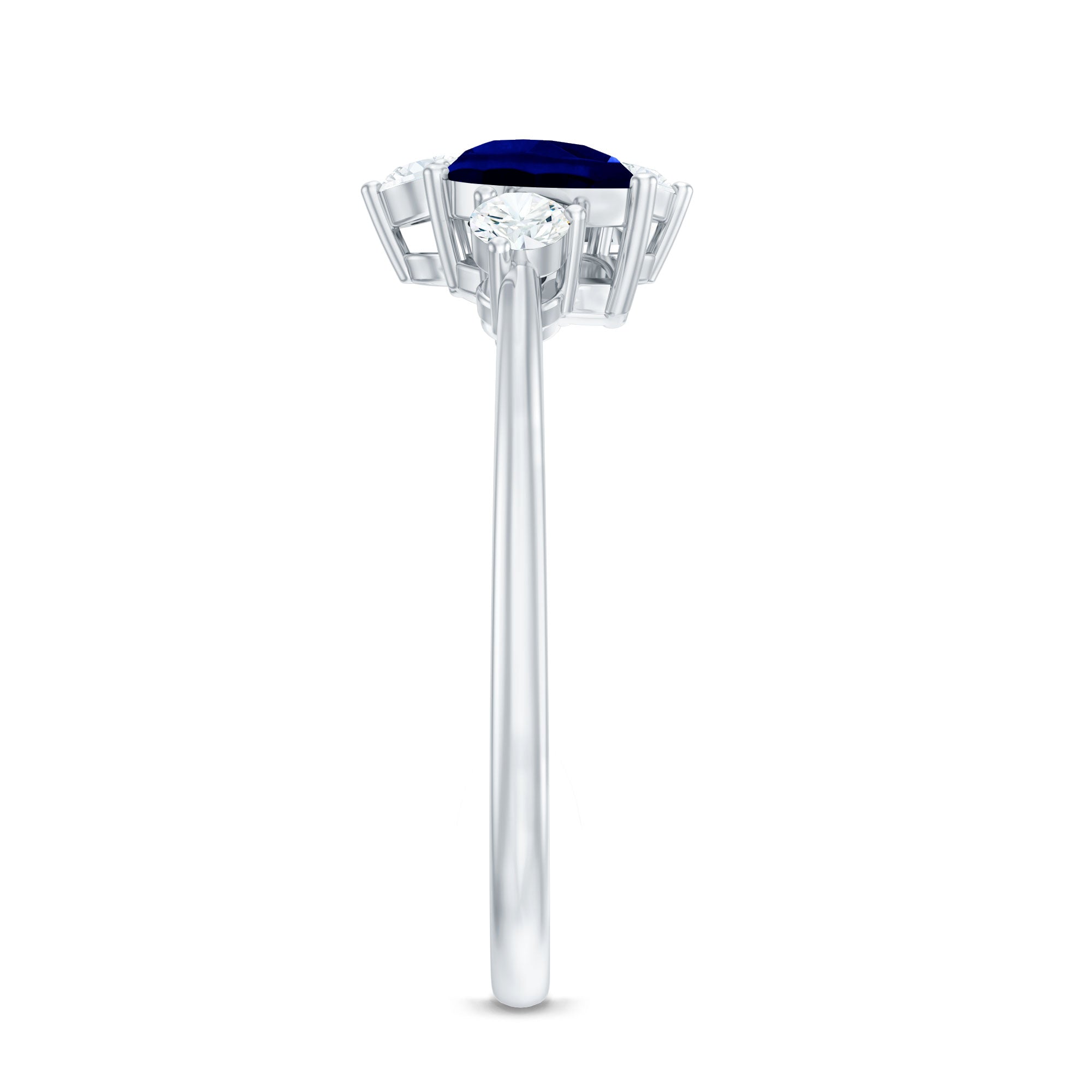 Lab Created Blue Sapphire and Diamond Cluster Ring AAAA - Rosec Jewels