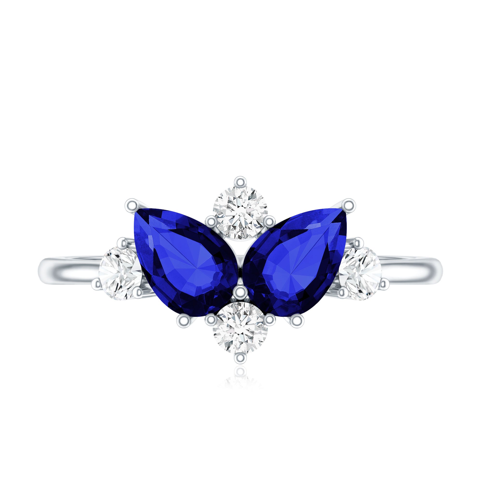 Lab Created Blue Sapphire and Diamond Cluster Ring AAAA - Rosec Jewels