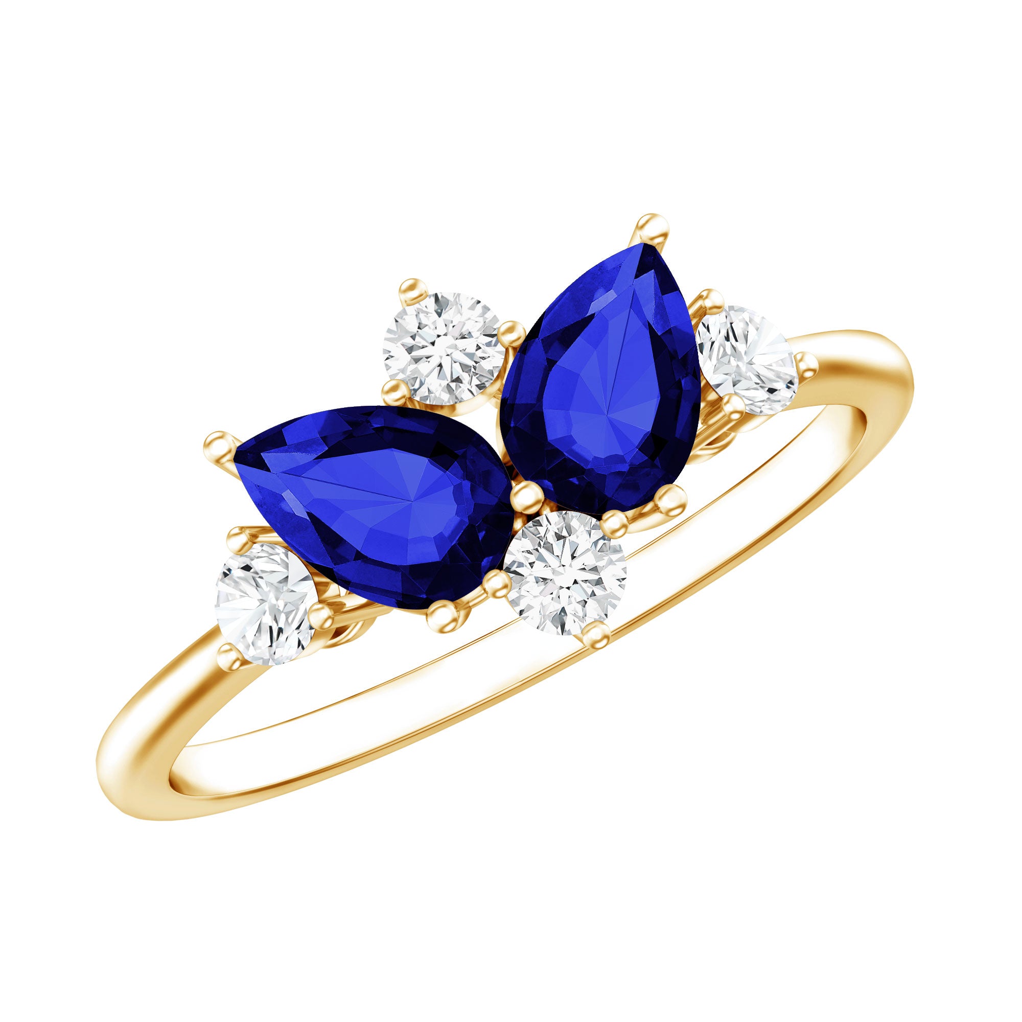 Lab Created Blue Sapphire and Diamond Cluster Ring AAAA - Rosec Jewels
