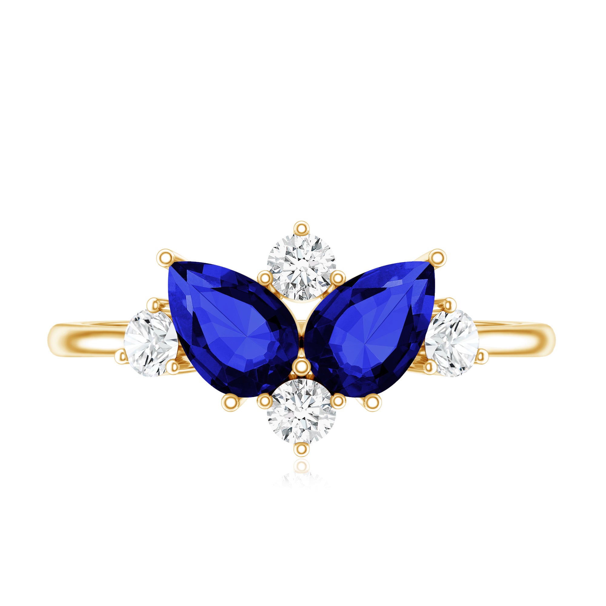 Lab Created Blue Sapphire and Diamond Cluster Ring AAAA - Rosec Jewels