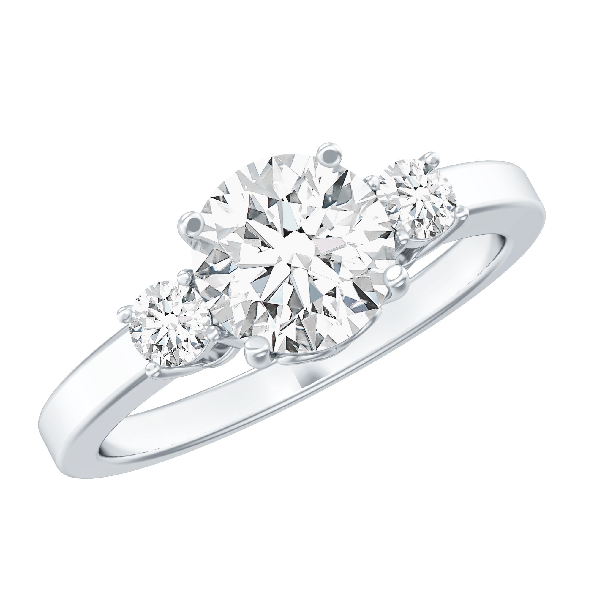 Moissanite Three Stone Round Engagement ring D-VS1 - Rosec Jewels