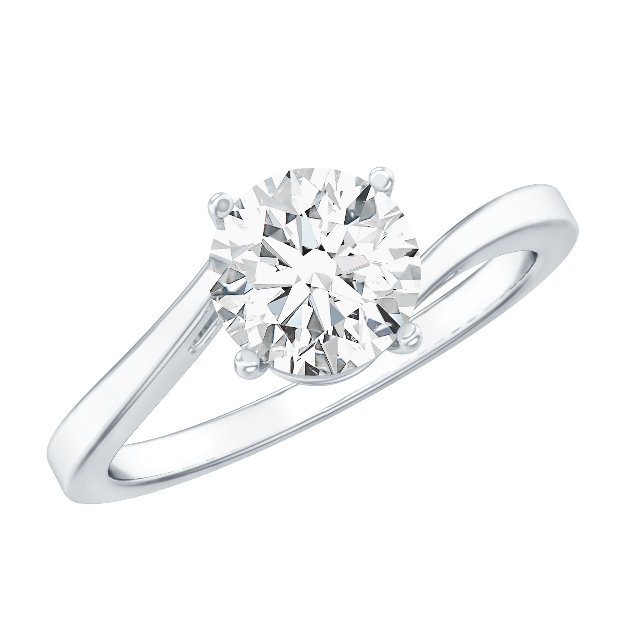 Certified Moissanite Solitaire Engagement Ring with Bypass Shank D-VS1 - Rosec Jewels