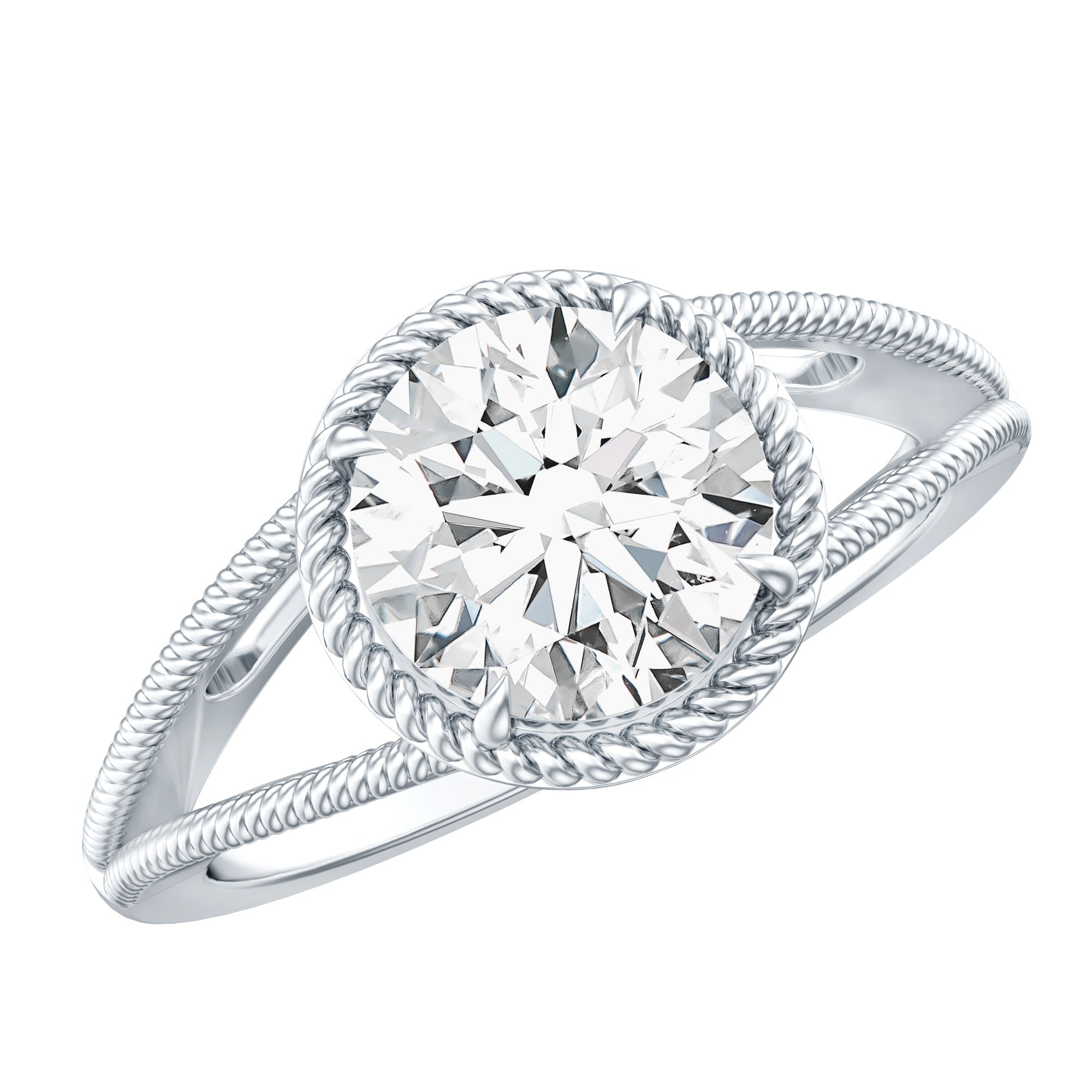 2 CT Round Cut Moissanite Solitaire Engagement Ring with Split Shank D-VS1 - Rosec Jewels
