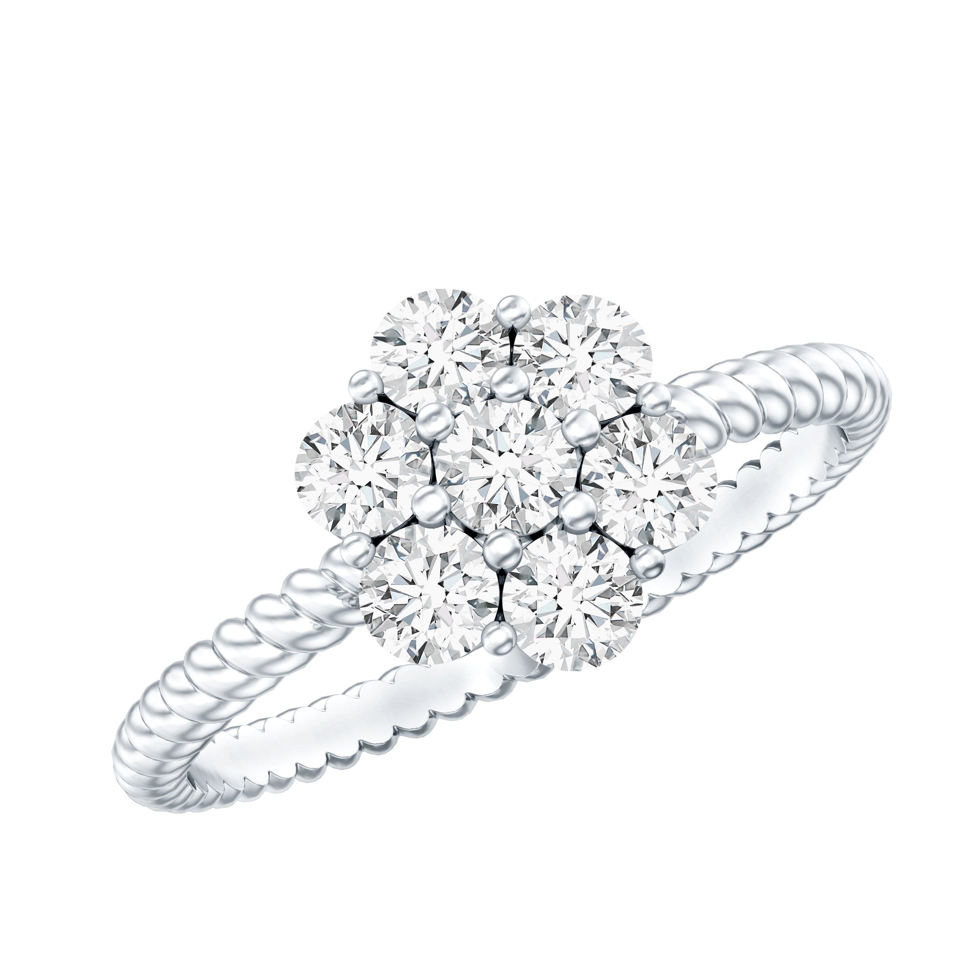 Moissanite Flower Engagement with Twisted Rope Details D-VS1 - Rosec Jewels