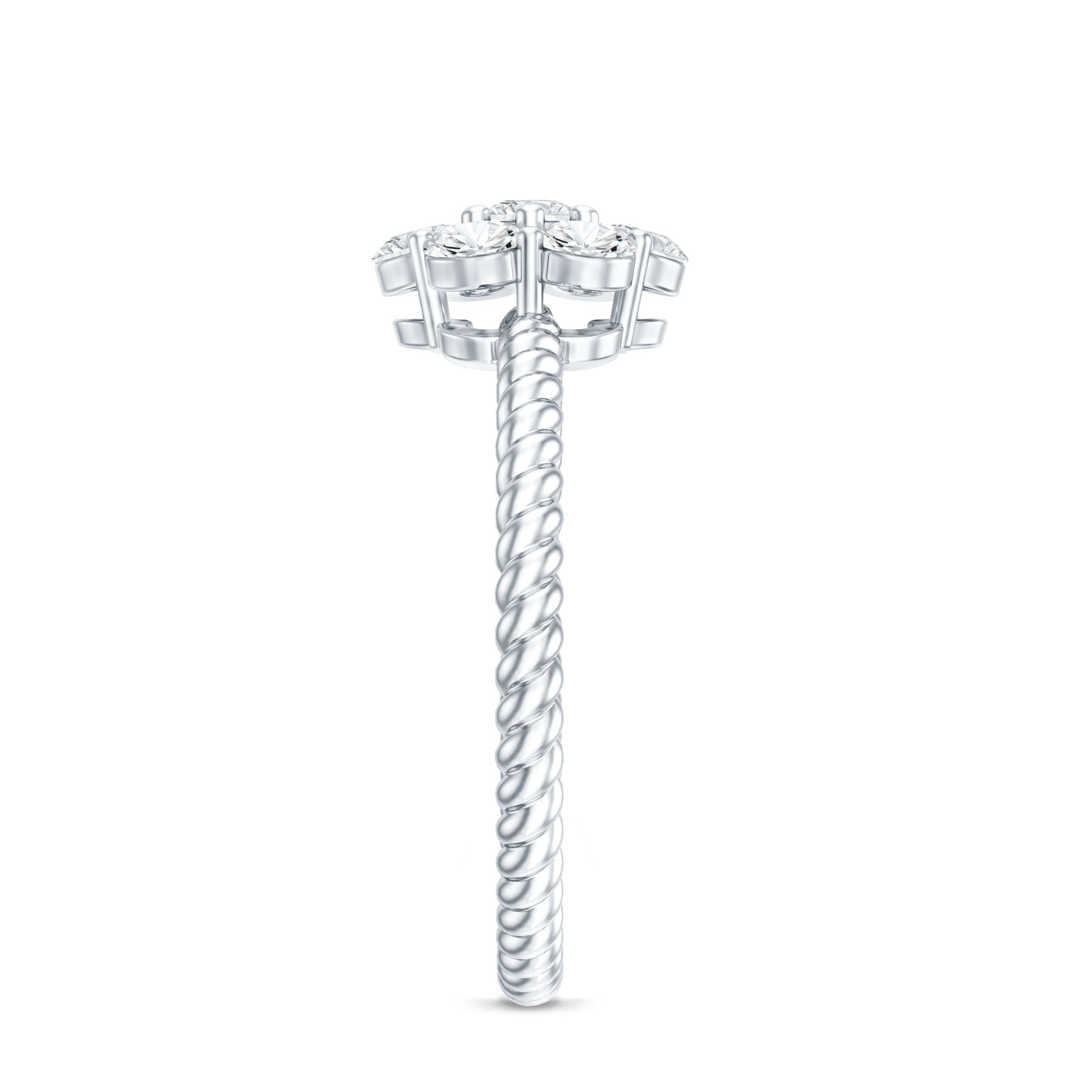 Moissanite Flower Engagement with Twisted Rope Details D-VS1 - Rosec Jewels