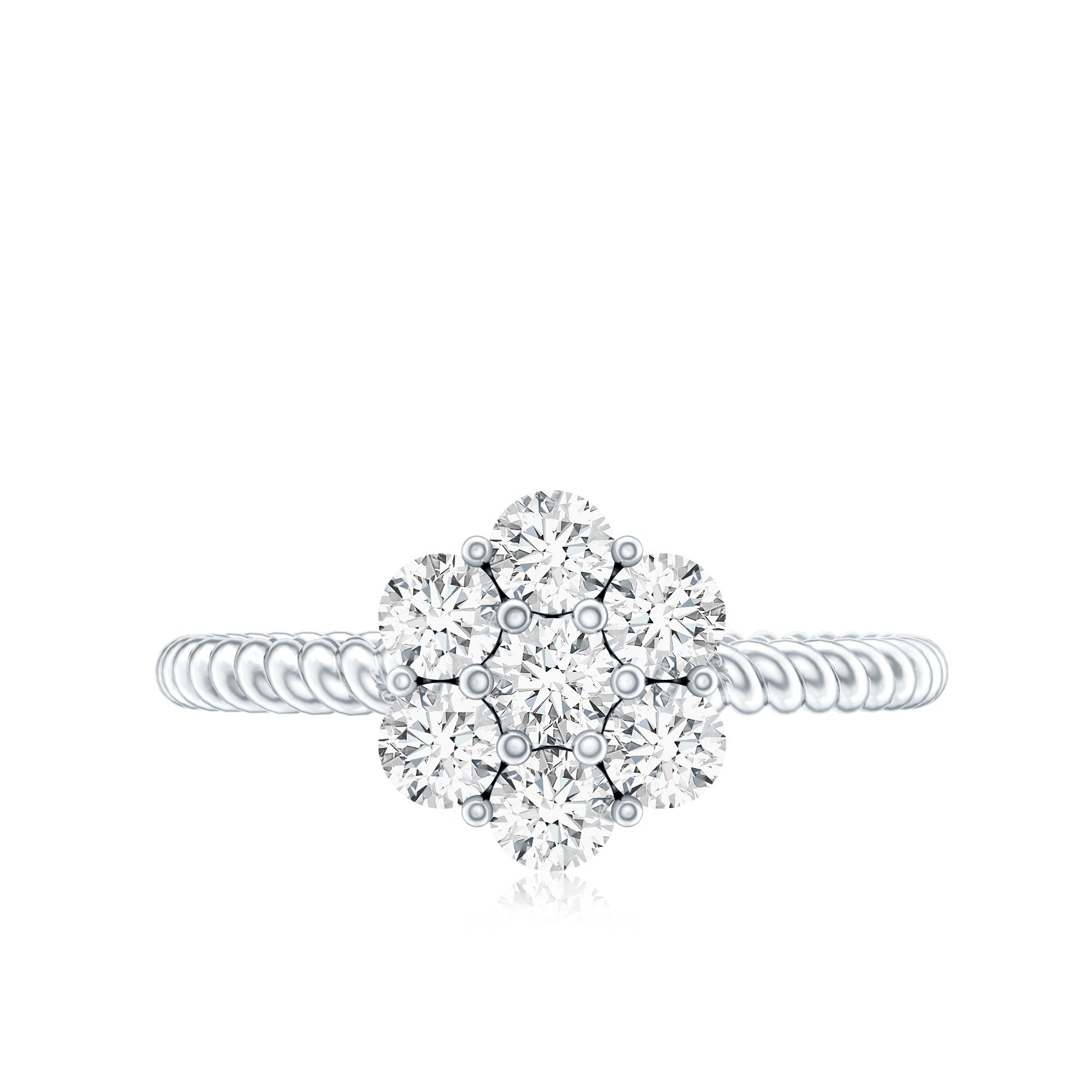 Moissanite Flower Engagement with Twisted Rope Details D-VS1 - Rosec Jewels