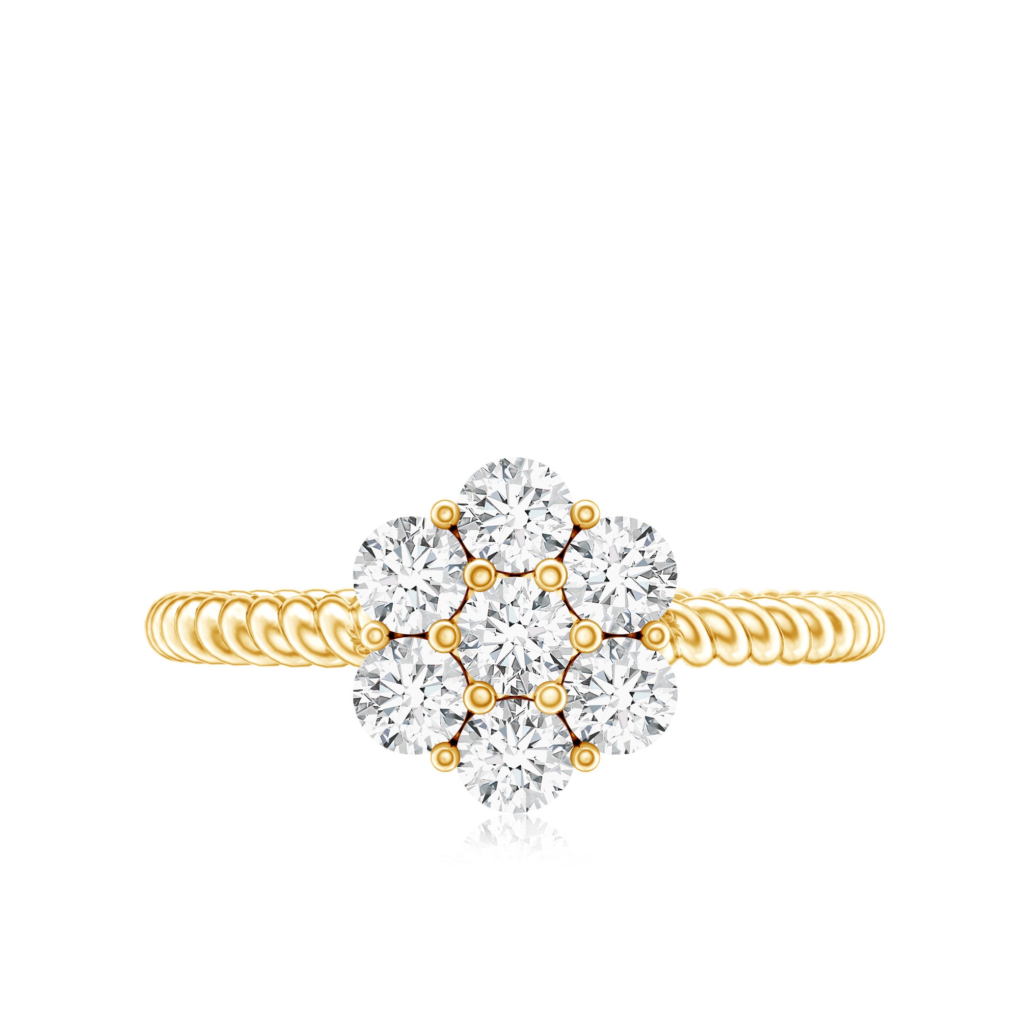 Moissanite Flower Engagement with Twisted Rope Details D-VS1 - Rosec Jewels