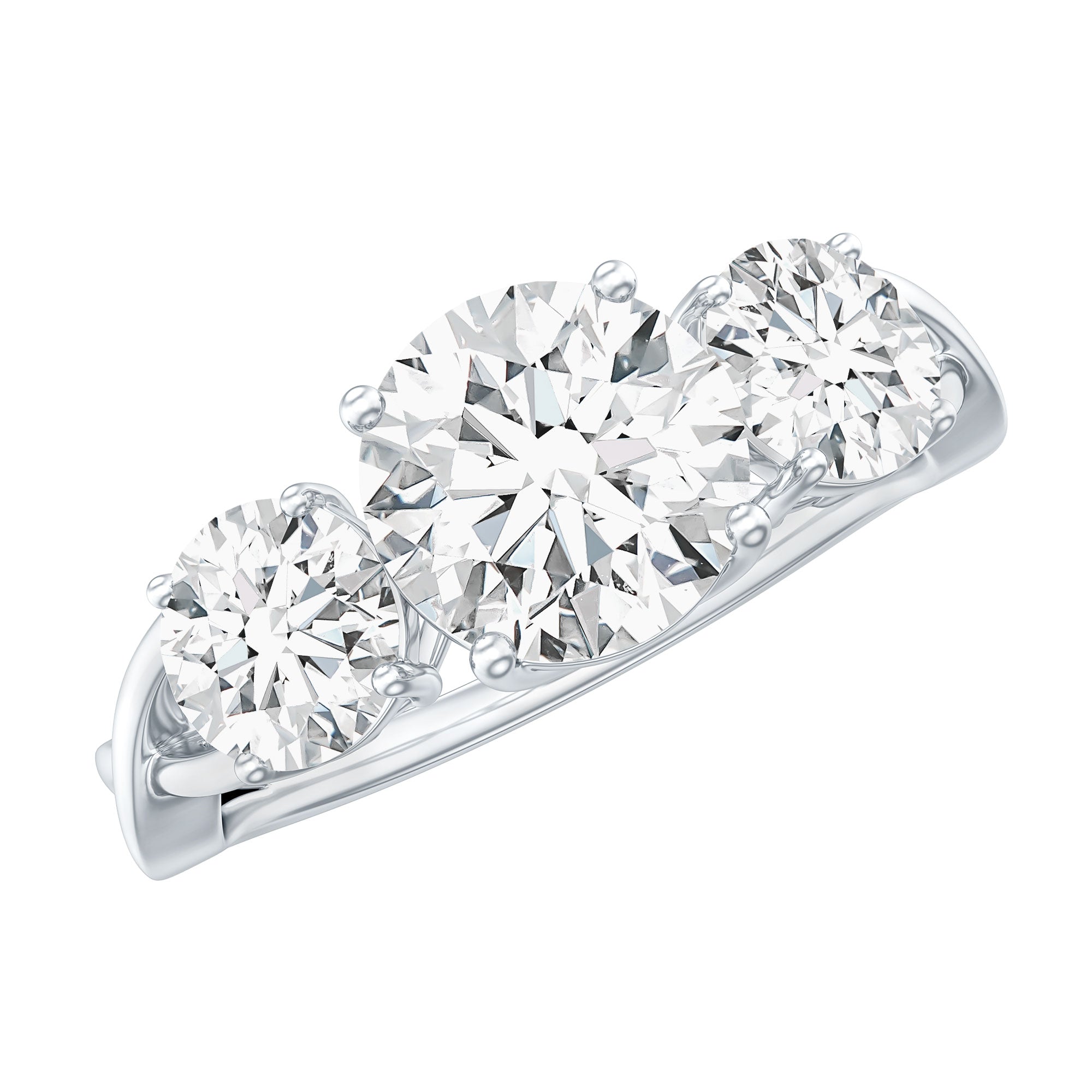 3 Stone Round Moissanite Crossover Engagement Ring D-VS1 - Rosec Jewels