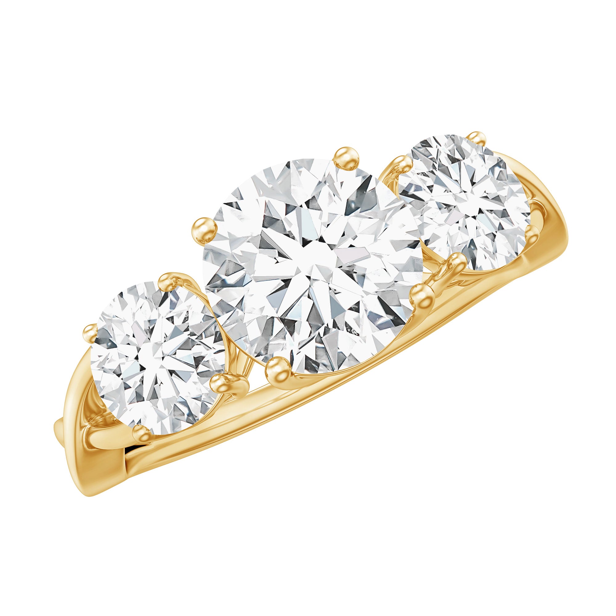 3 Stone Round Moissanite Crossover Engagement Ring D-VS1 - Rosec Jewels