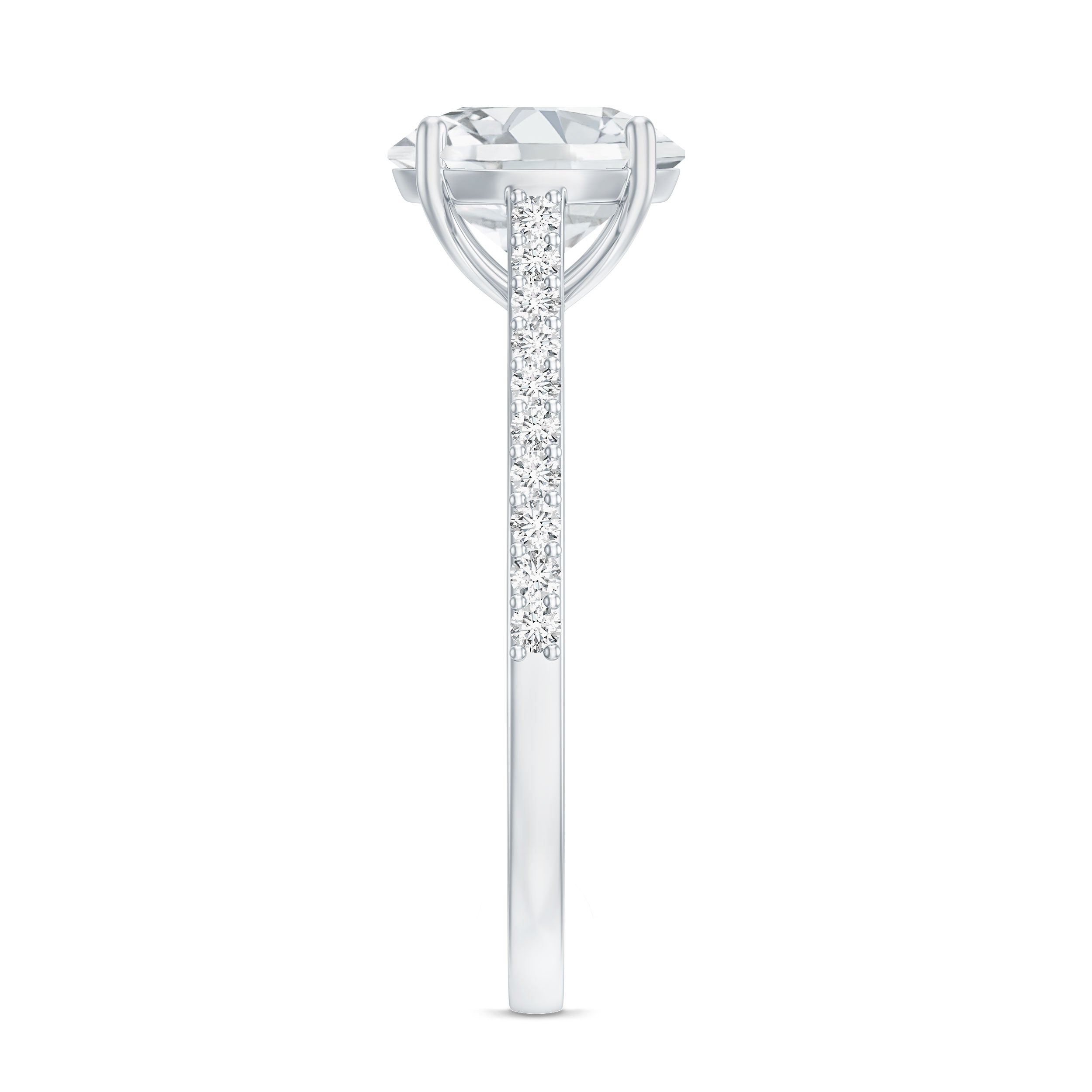 Certified Moissanite Round Cut Solitaire Ring with Side Stones D-VS1 - Rosec Jewels