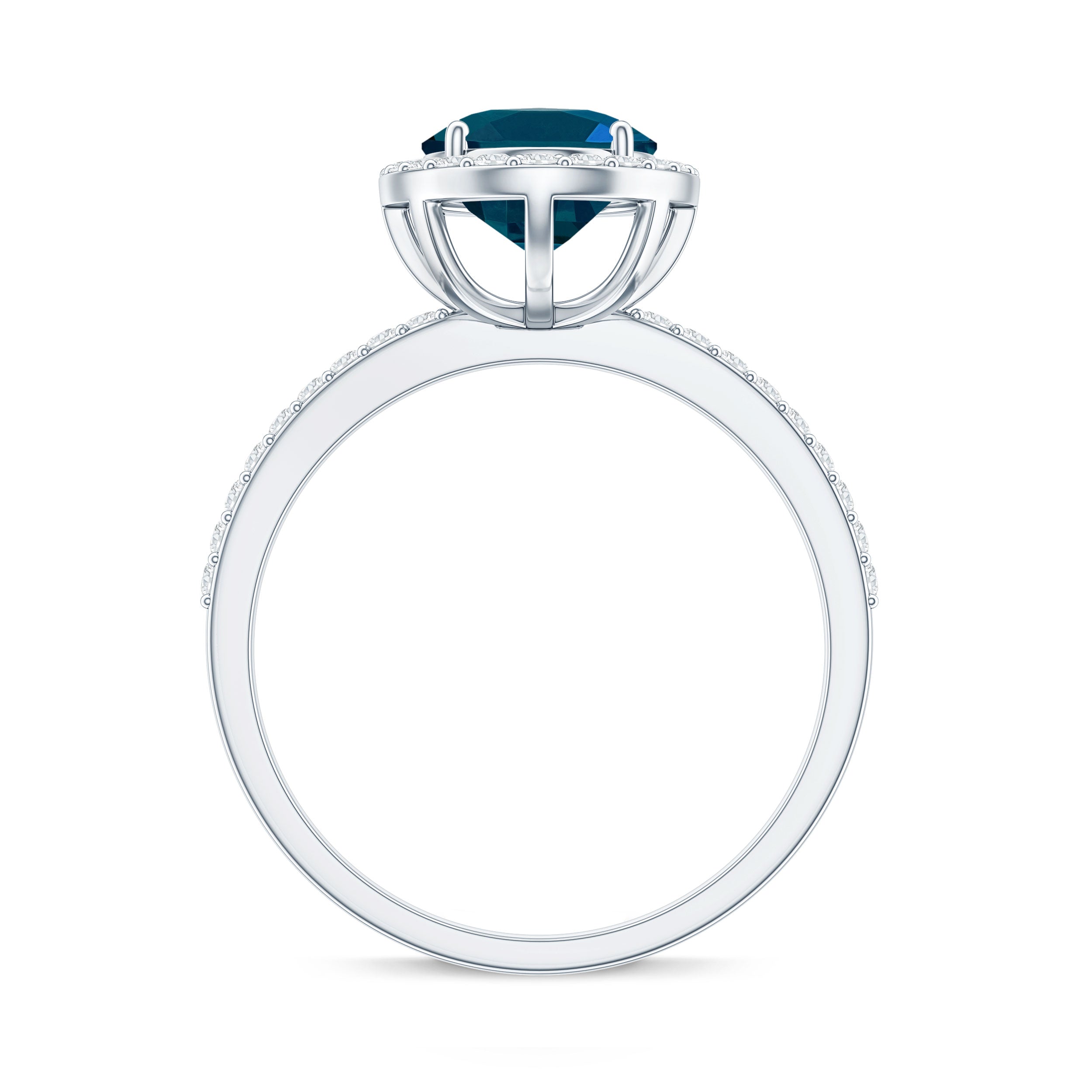 8X10mm Oval Cut London Blue Topaz Oblong Engagement Ring with Diamond Halo AAA - Rosec Jewels