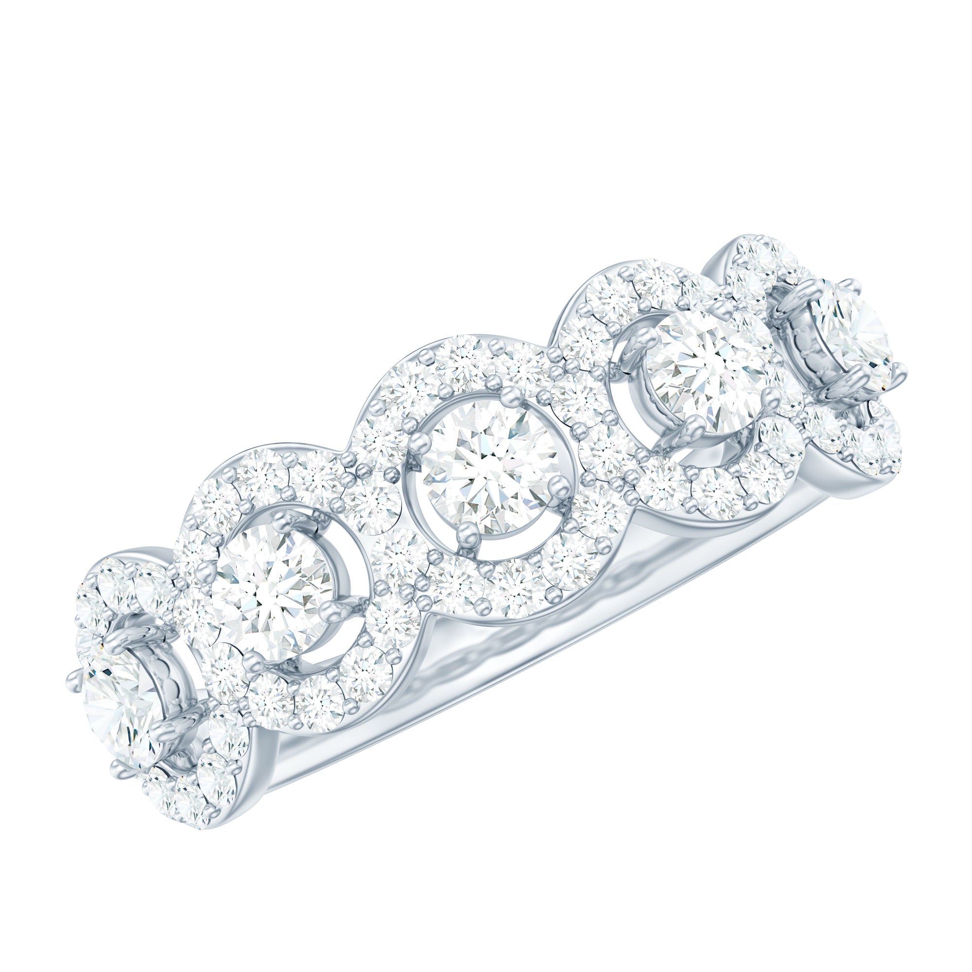 1.25 CT Round Cut Moissanite Halo Classic Band Ring