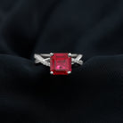 Asscher Cut Lab Grown Ruby Solitaire Ring with Diamond Infinity Shank Lab Created Ruby - ( AAAA ) - Quality - Rosec Jewels