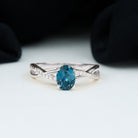 London Blue Topaz Crossover Engagement Ring with Diamond Side Stone London Blue Topaz - ( AAA ) - Quality - Rosec Jewels