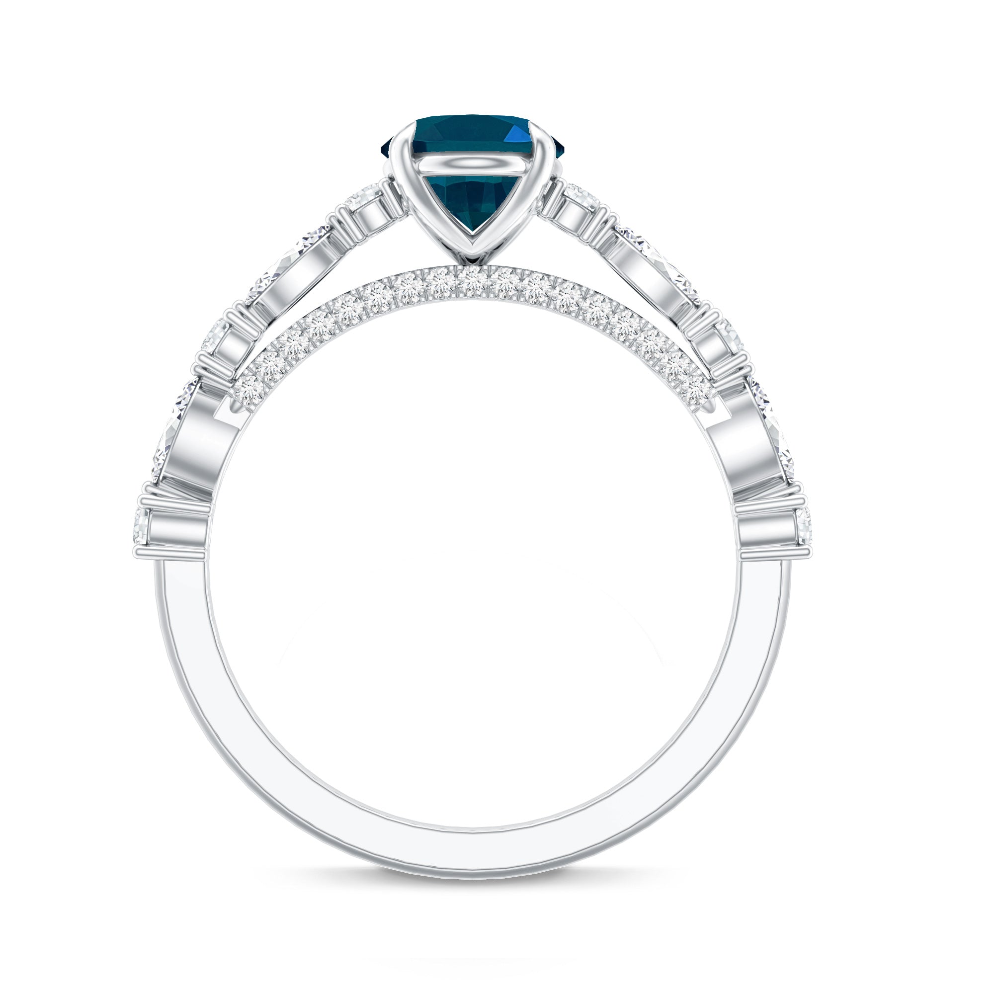 6X8mm Oval Cut London Blue Topaz Vintage Engagement Ring with Real Diamond AAA - Rosec Jewels