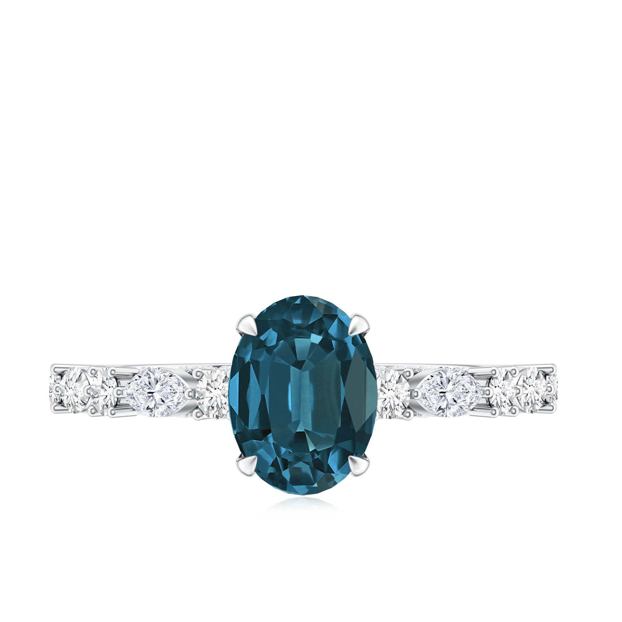 6X8mm Oval Cut London Blue Topaz Vintage Engagement Ring with Real Diamond AAA - Rosec Jewels