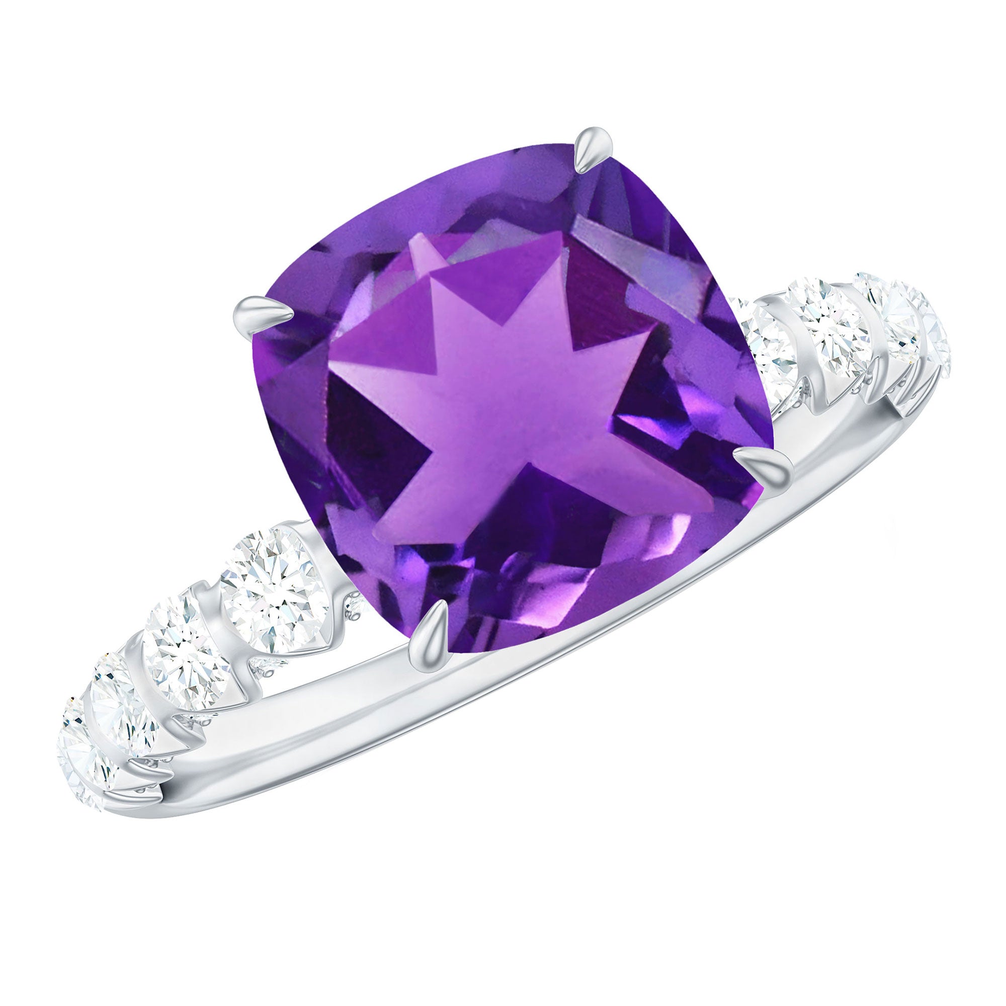 Cushion Cut Amethyst Solitaire Engagement Ring with Diamond