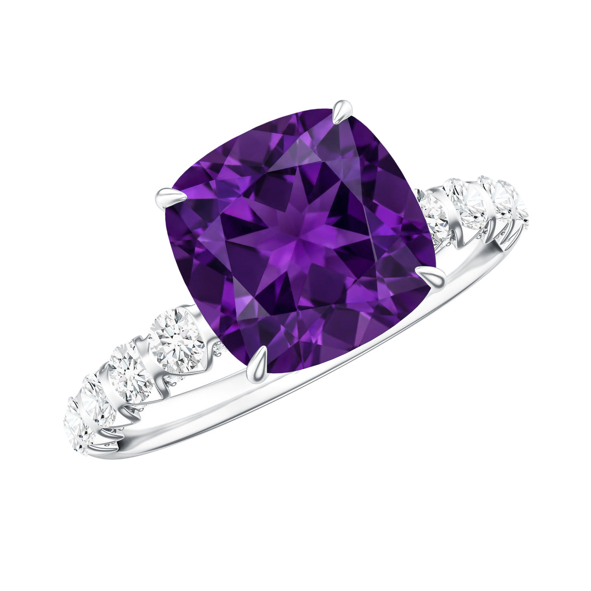 2 Carat Amethyst Cushion Cut Engagement Ring with Diamond AAA - Rosec Jewels