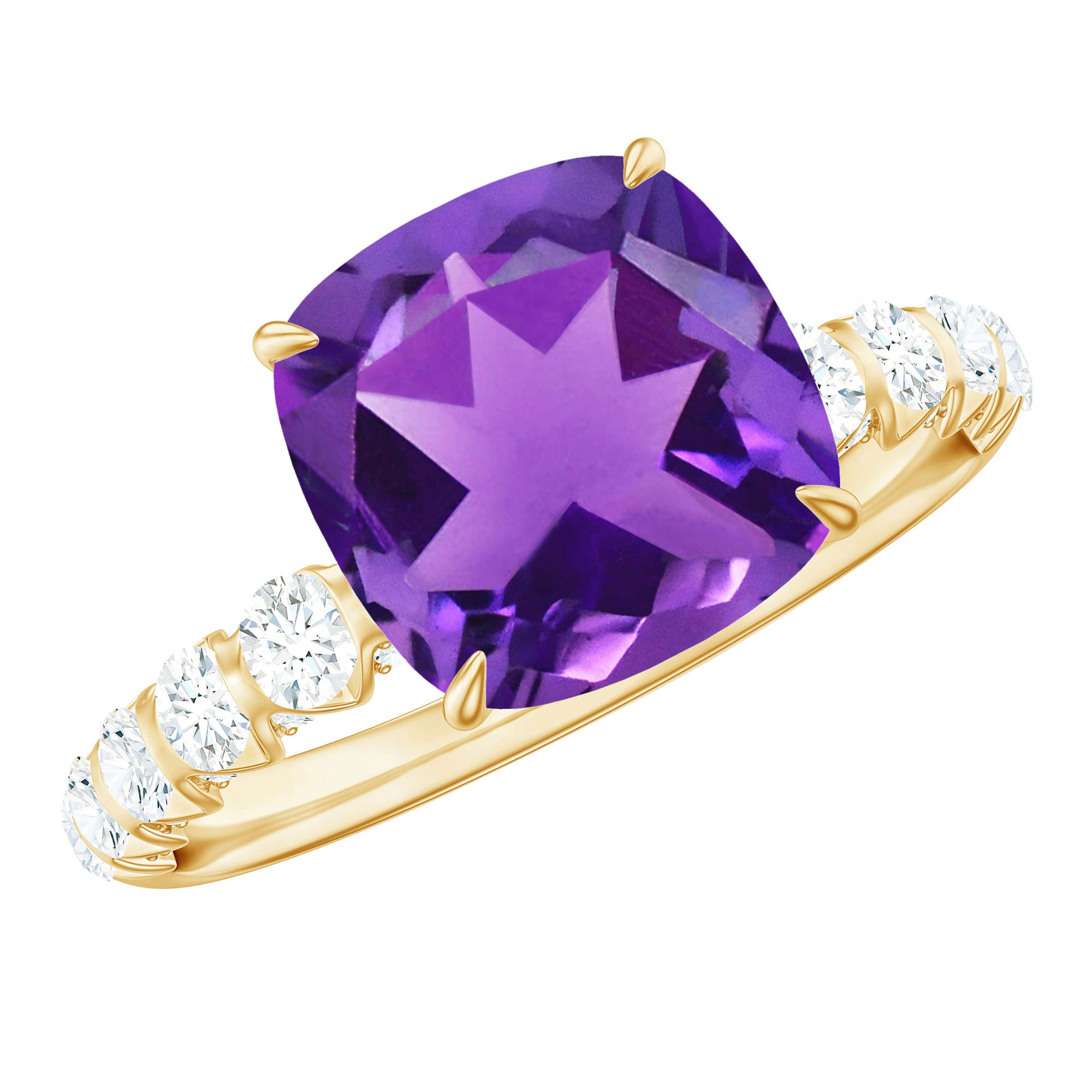 2 Carat Amethyst Cushion Cut Engagement Ring with Diamond AAA - Rosec Jewels