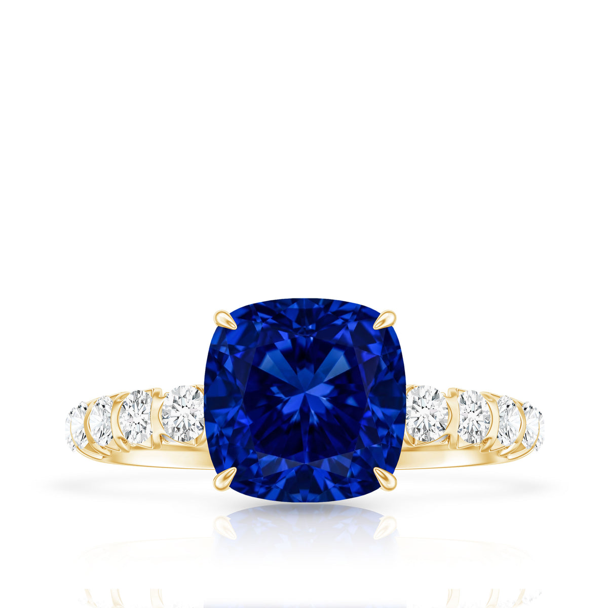 Classic 2.75 Carat Lab Grown Blue Sapphire Cushion Cut Engagement Ring with Diamond AAAA - Rosec Jewels