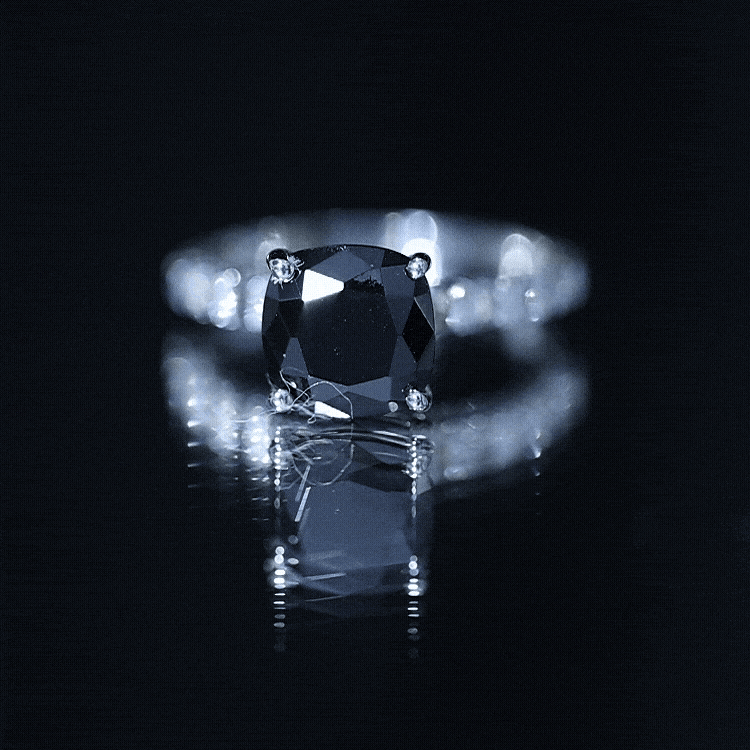 Cushion Cut Created Black Diamond and Diamond Solitaire Ring AAAA ( Synthetic ) - Rosec Jewels