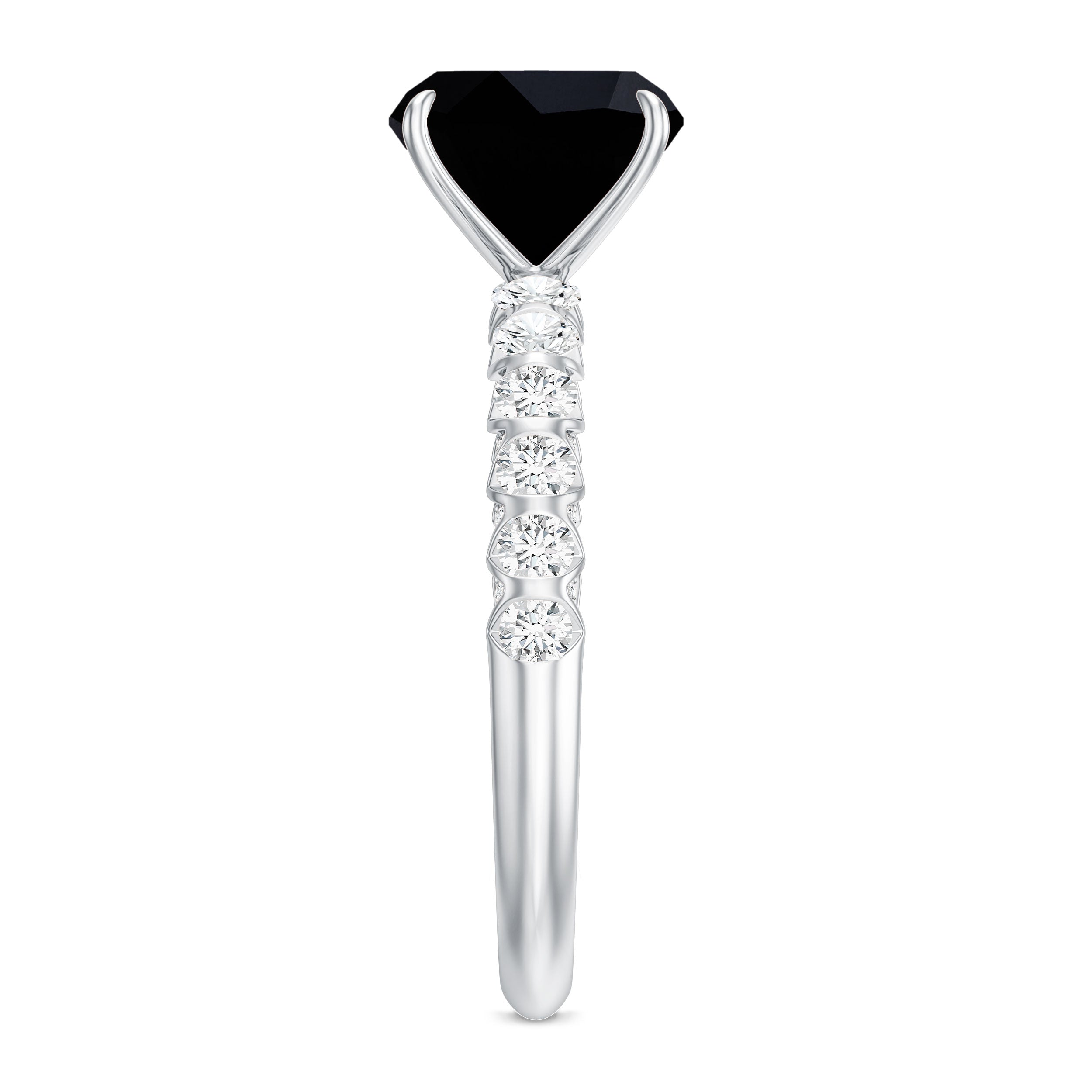Cushion Cut Created Black Diamond and Diamond Solitaire Ring AAAA ( Synthetic ) - Rosec Jewels