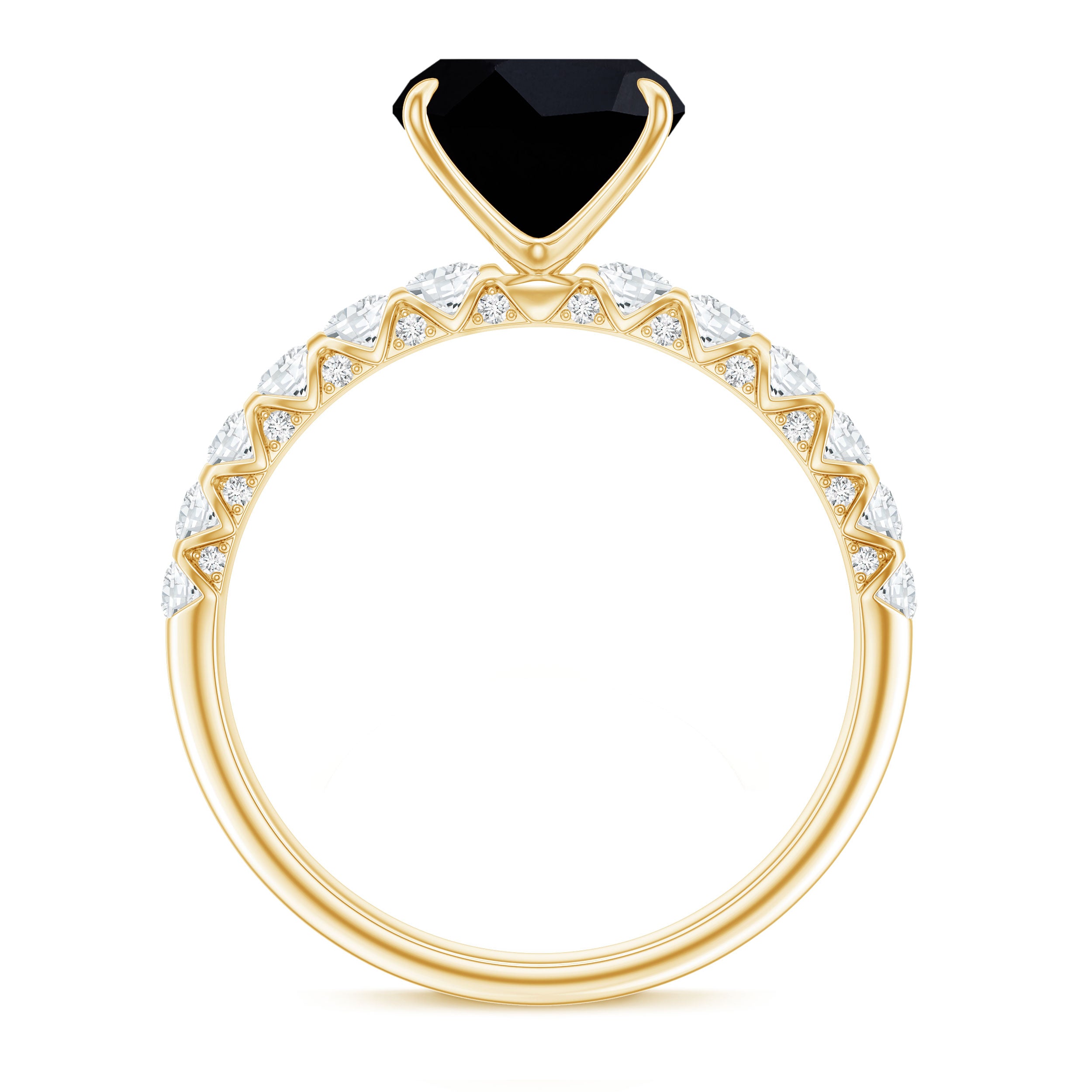 Cushion Cut Created Black Diamond and Diamond Solitaire Ring AAAA ( Synthetic ) - Rosec Jewels