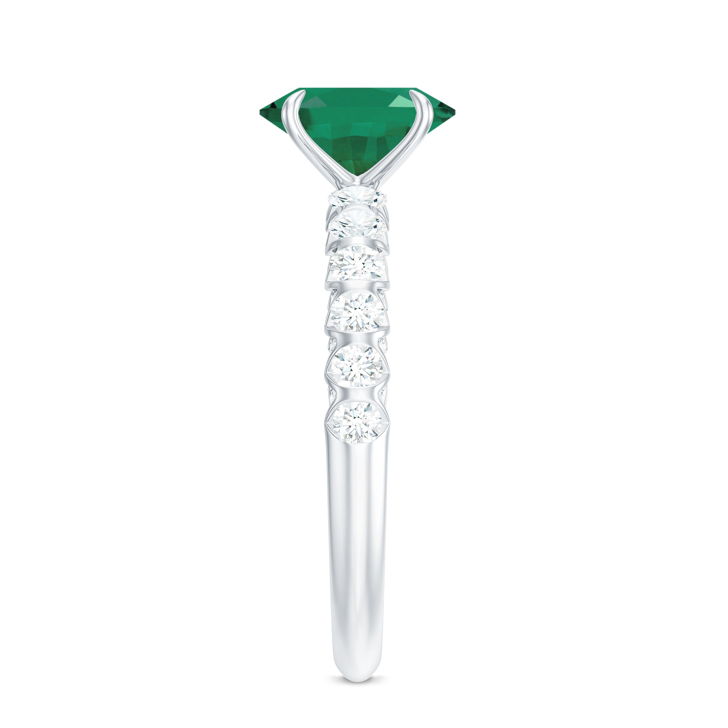 Rosec Jewels-Natural 6X8mm Emerald Oval Engagement Ring with Diamond Side Stones