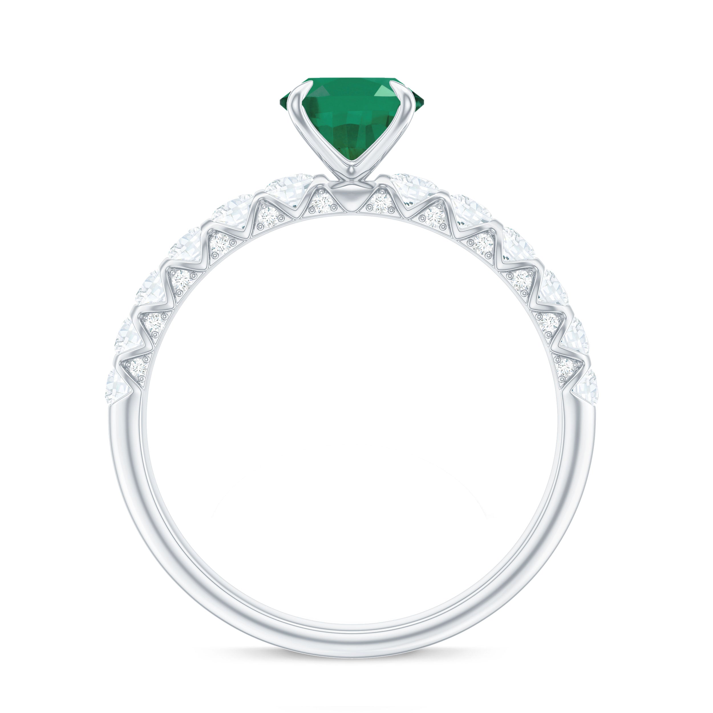 Rosec Jewels-Natural 6X8mm Emerald Oval Engagement Ring with Diamond Side Stones