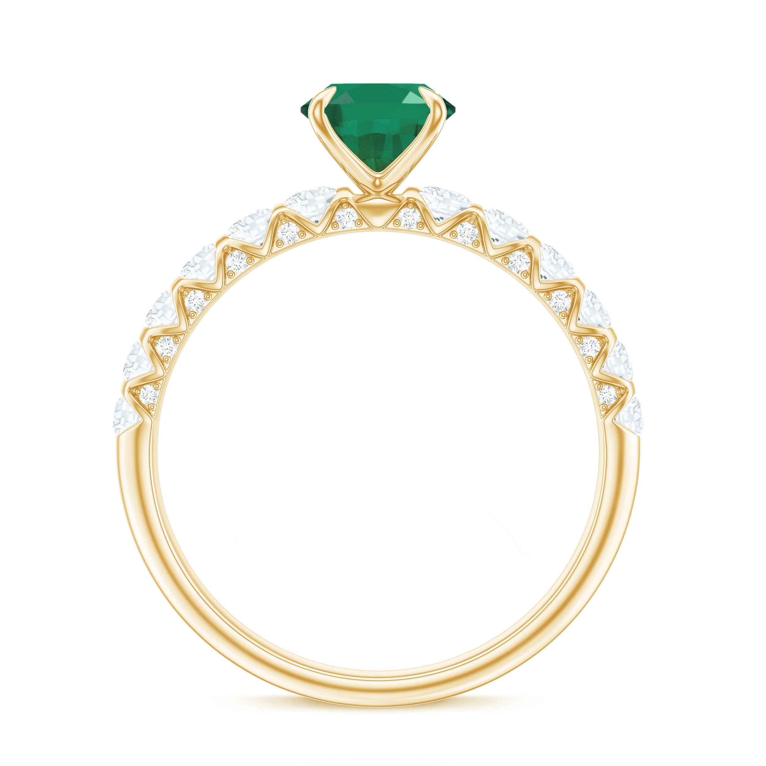 Rosec Jewels-Natural 6X8mm Emerald Oval Engagement Ring with Diamond Side Stones