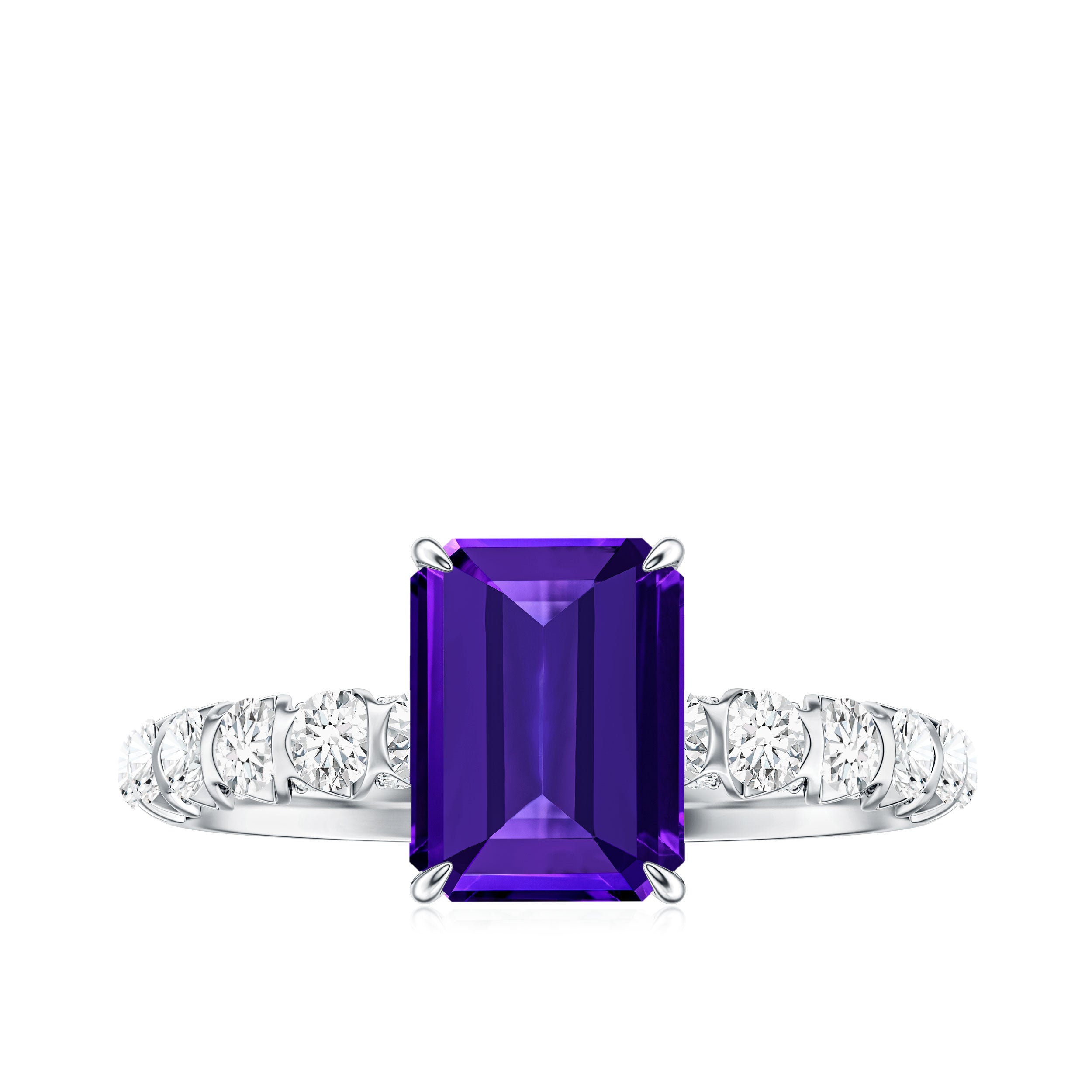 Real 1.4 Carat Amethyst Emerald Cut Engagement Ring with Diamond AAA - Rosec Jewels