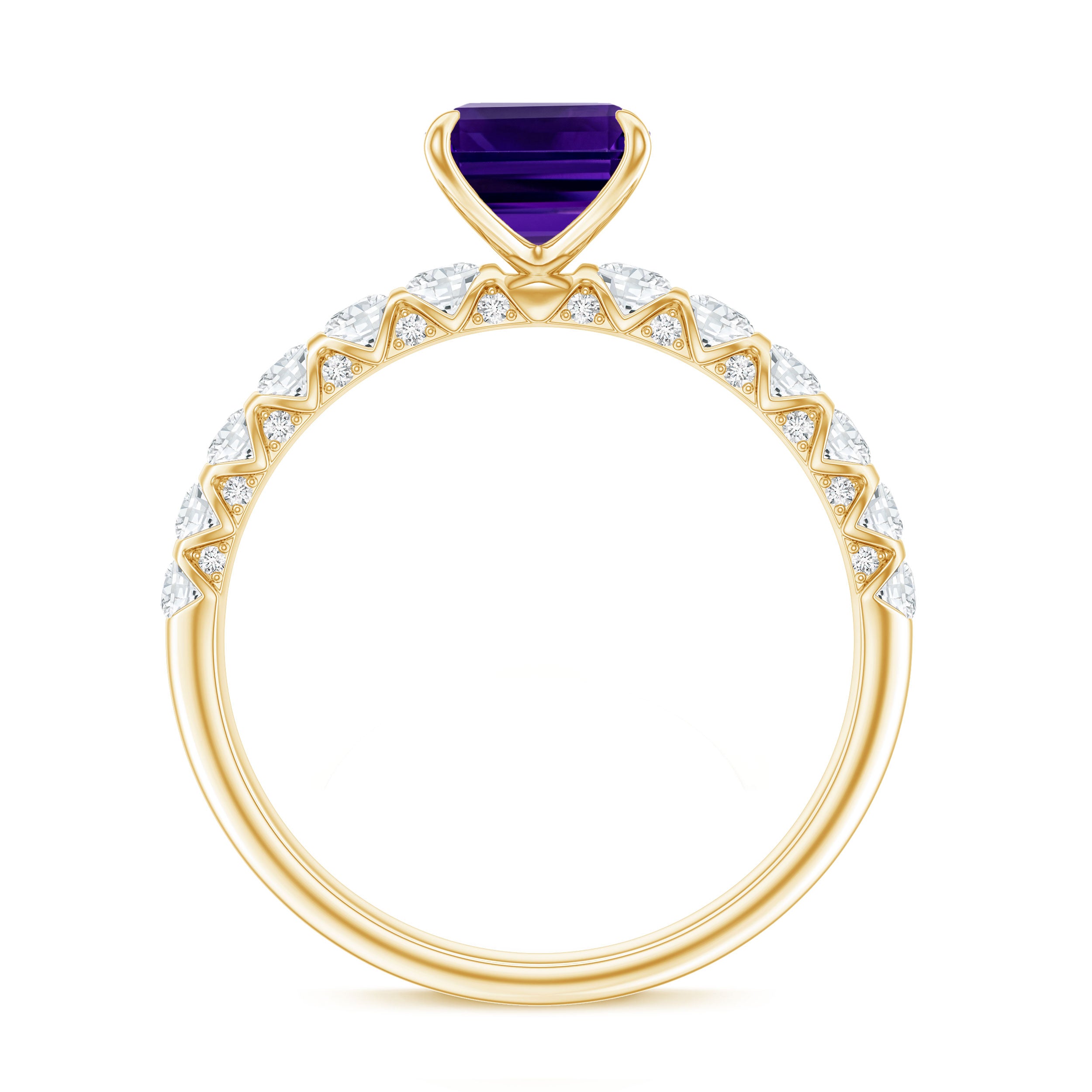 Real 1.4 Carat Amethyst Emerald Cut Engagement Ring with Diamond AAA - Rosec Jewels