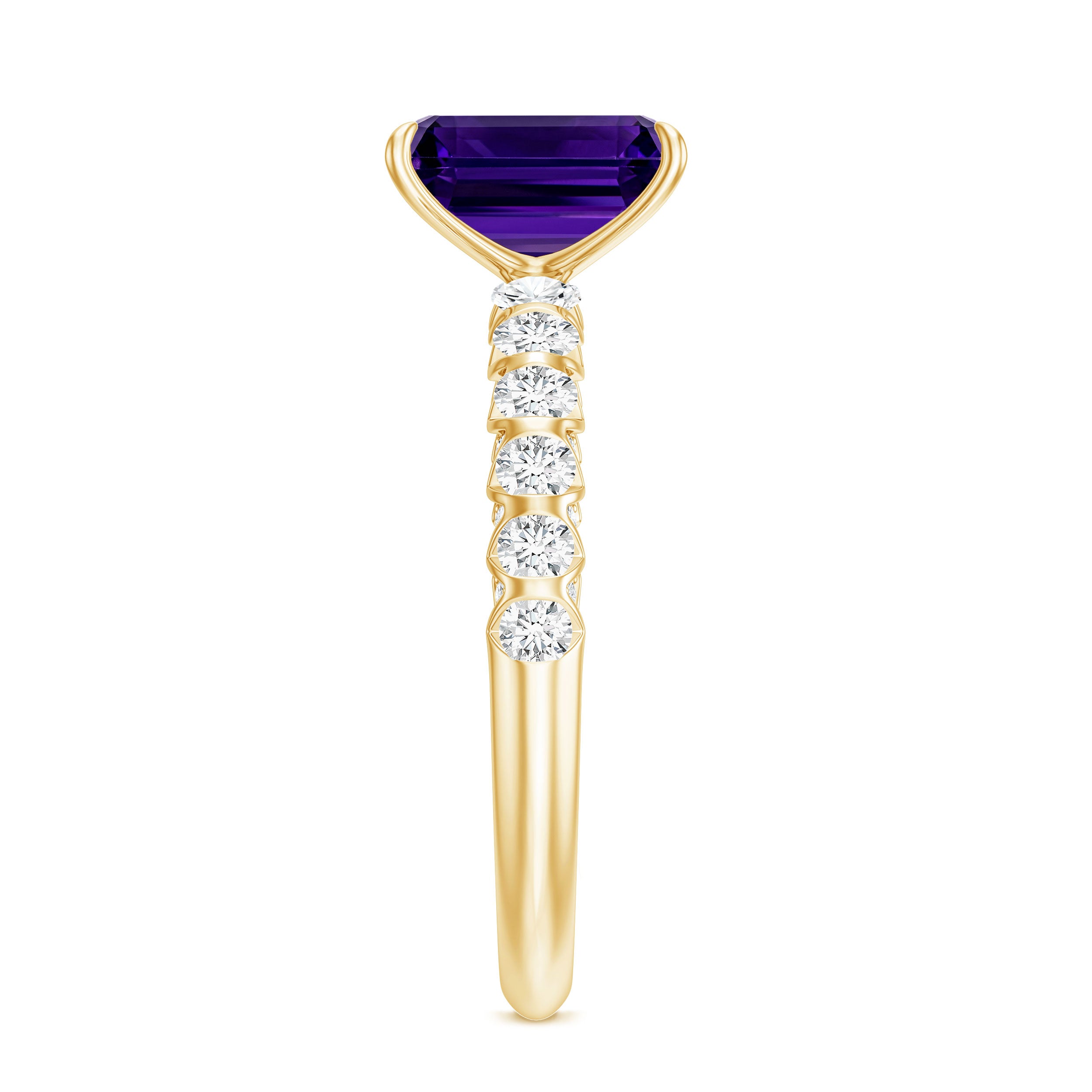 Real 1.4 Carat Amethyst Emerald Cut Engagement Ring with Diamond AAA - Rosec Jewels
